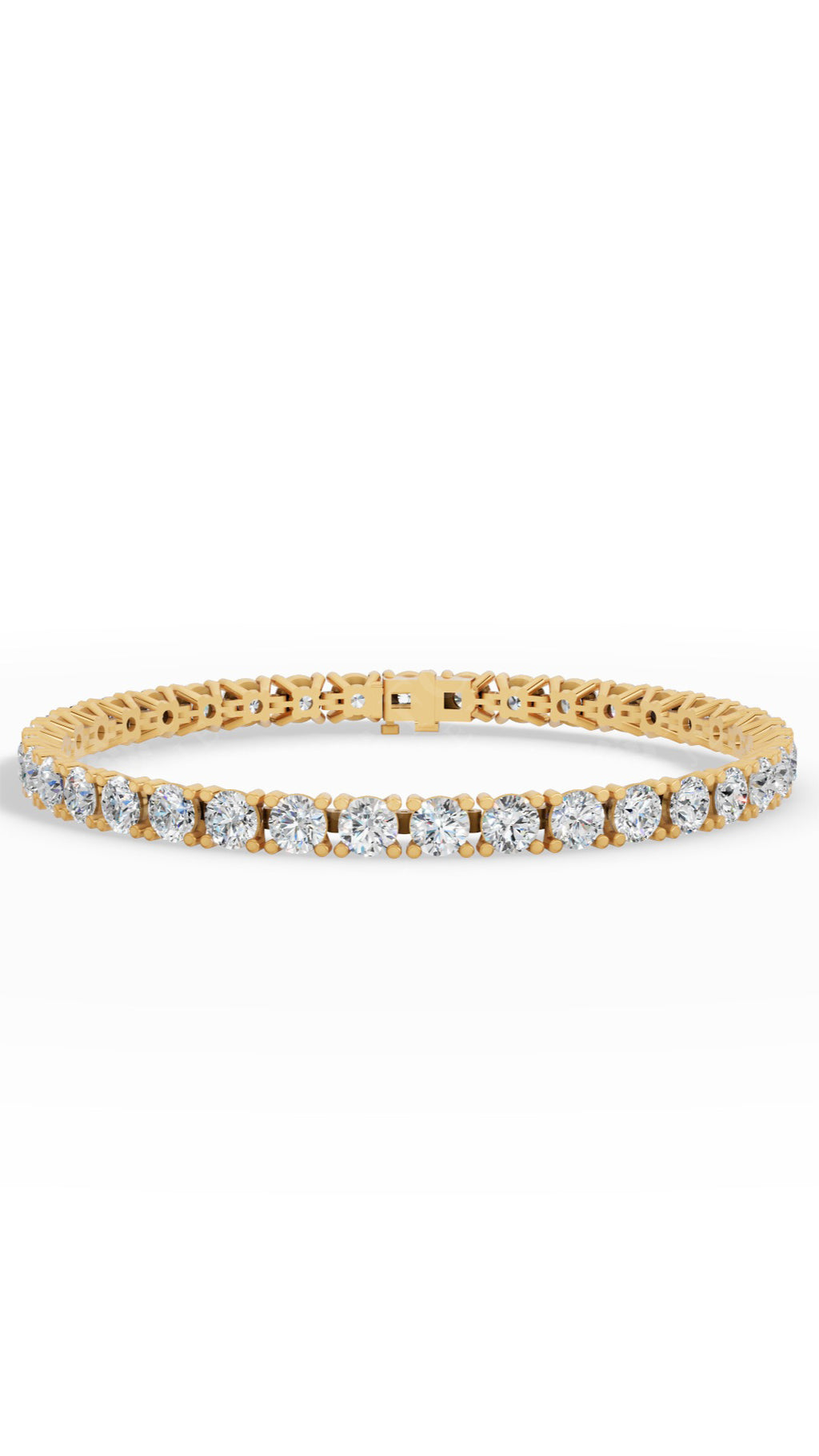 Elongated Four Prong Round Tennis Bracelet Lab Grown Diamonds 14K Yellow Gold 12.4 CTW