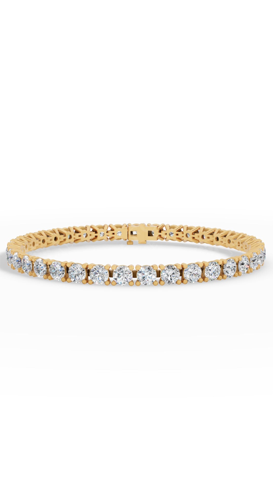 Elongated Four Prong Round Tennis Bracelet Lab Grown Diamonds 14K Yellow Gold 12.4 CTW