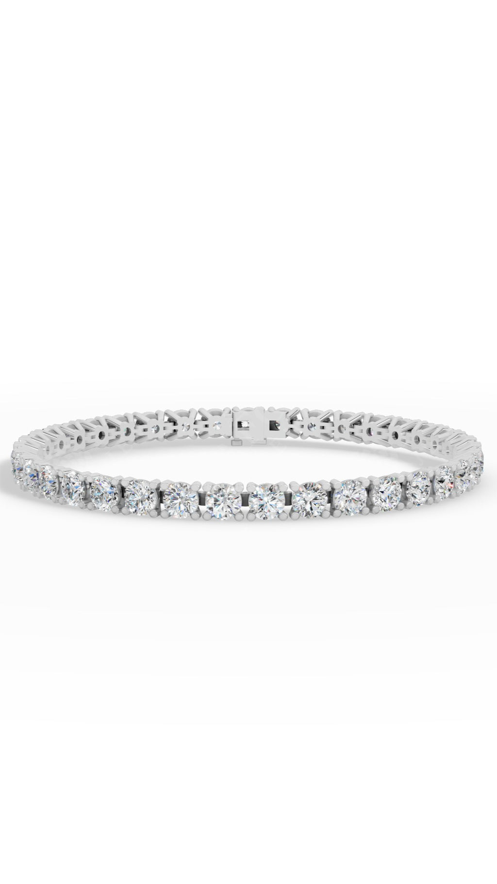 Elongated Four Prong Round Tennis Bracelet Lab Grown Diamonds 18K White Gold 12.4 CTW