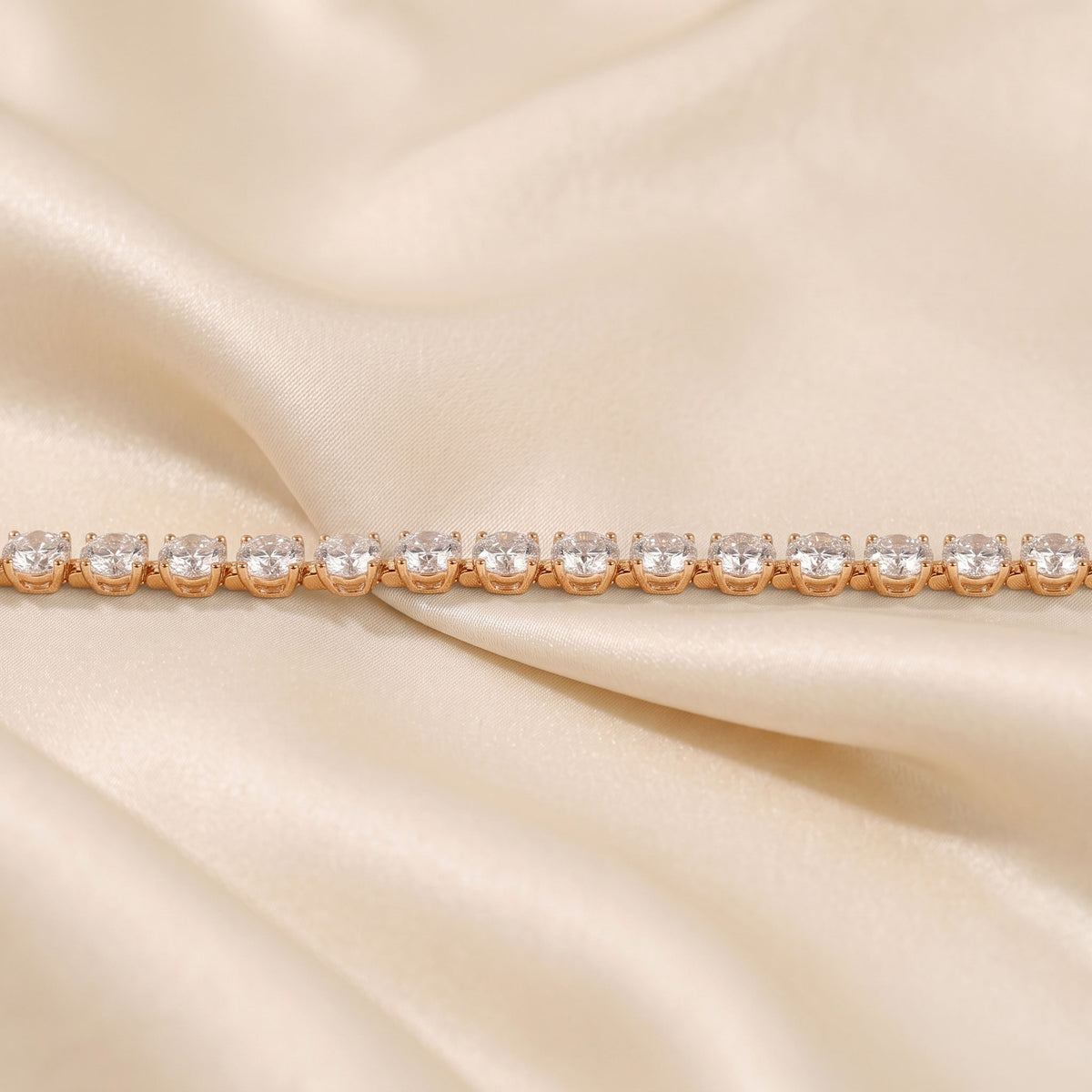 Elongated Four Prong Round Tennis Bracelet Lab Grown Diamonds 10K Rose Gold 16 CTW