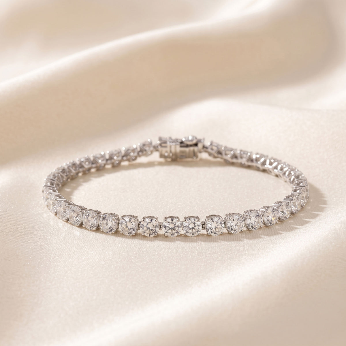 Elongated Four Prong Round Tennis Bracelet Lab Grown Diamonds 10K White Gold 12 CTW