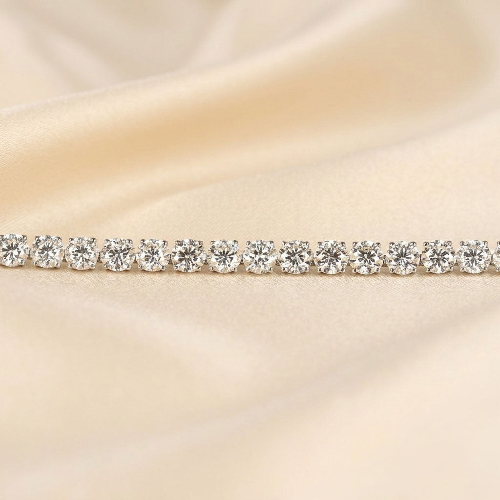 Elongated Four Prong Round Tennis Bracelet Lab Grown Diamonds 10K White Gold 16 CTW