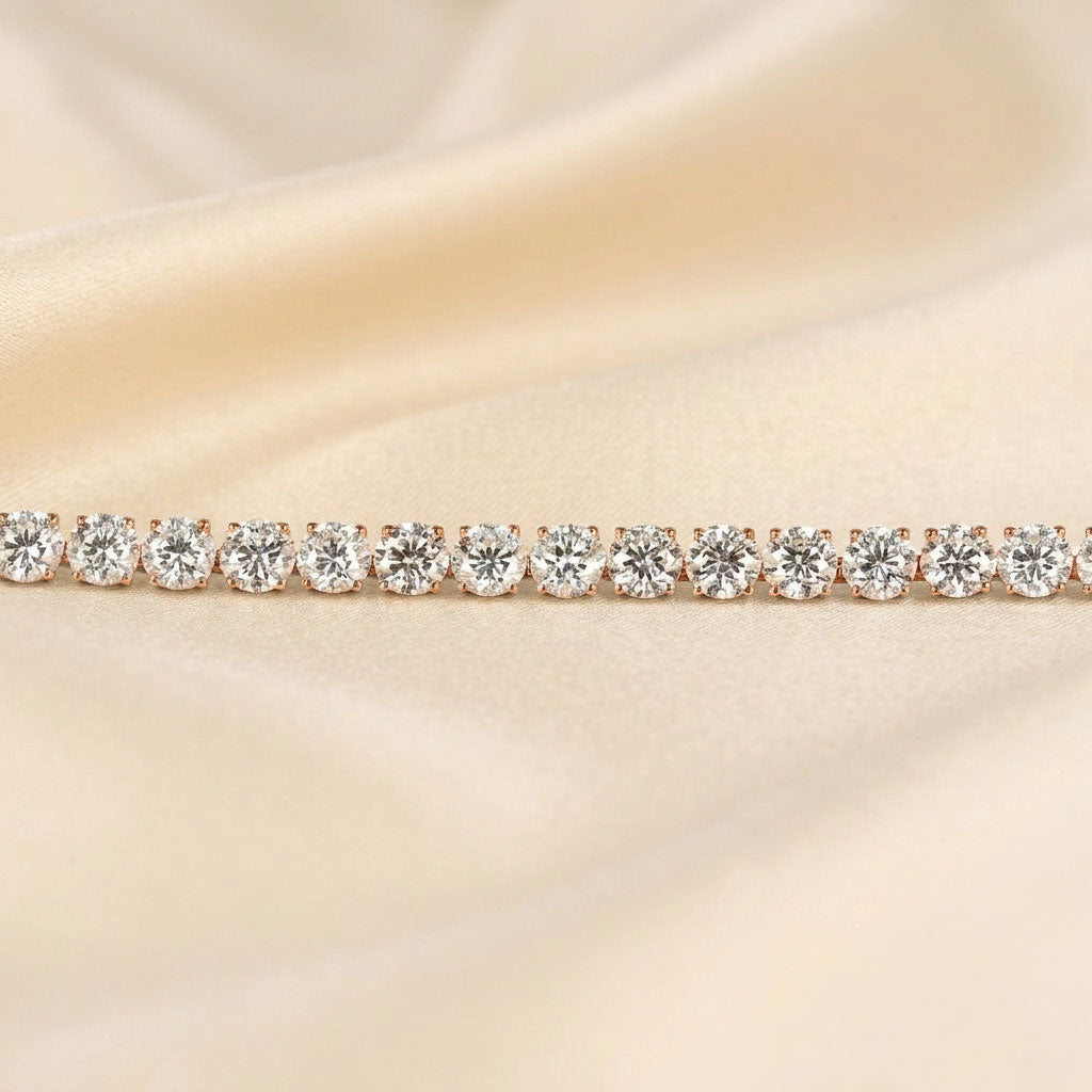 Elongated Four Prong Round Tennis Bracelet Lab Grown Diamonds 14K Rose Gold 16 CTW