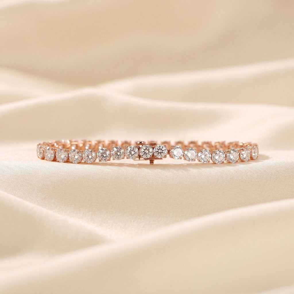 Elongated Four Prong Round Tennis Bracelet Lab Grown Diamonds 14K Rose Gold 16 CTW