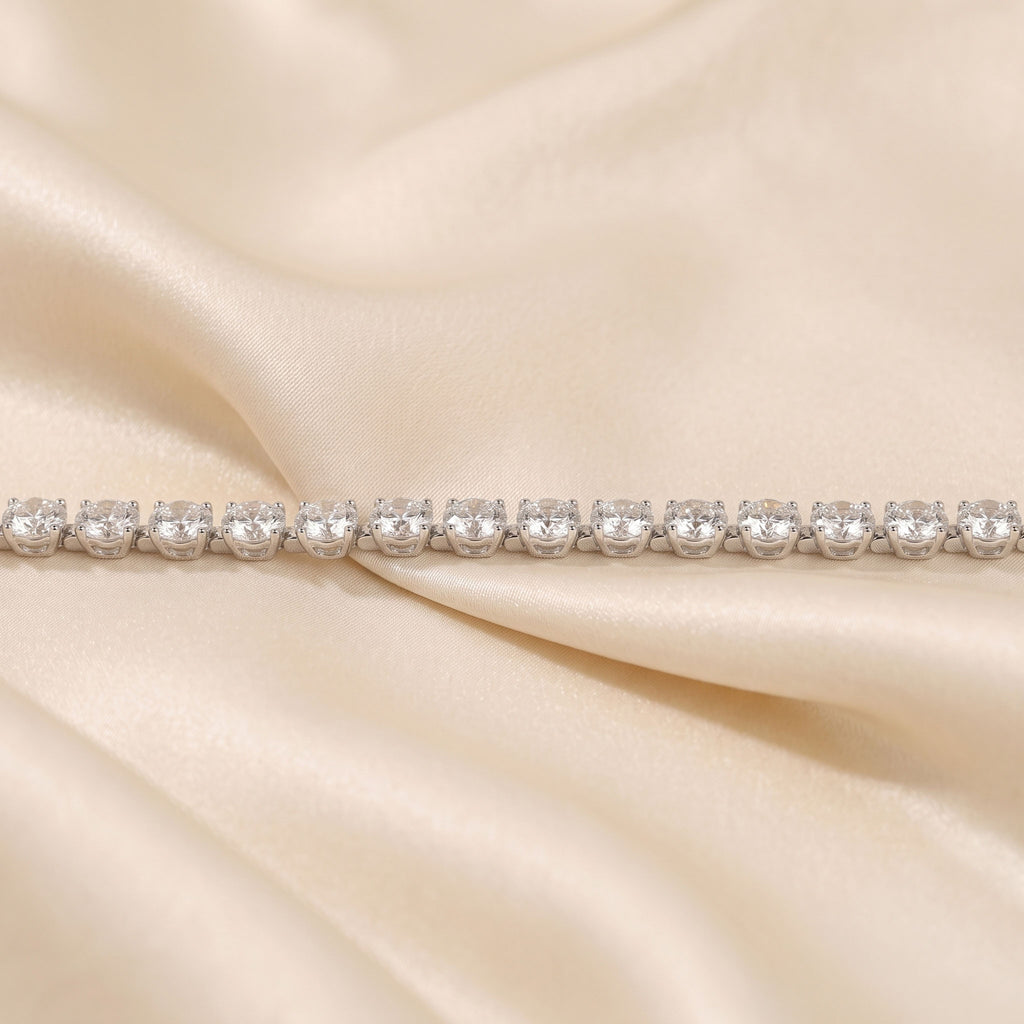 Elongated Four Prong Round Tennis Bracelet Lab Grown Diamonds 14K White Gold 16 CTW