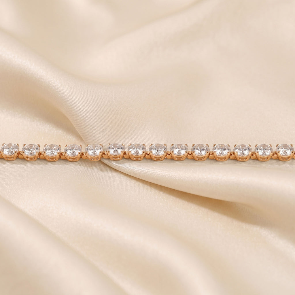 Elongated Four Prong Round Tennis Bracelet Lab Grown Diamonds 18K Rose Gold 16 CTW