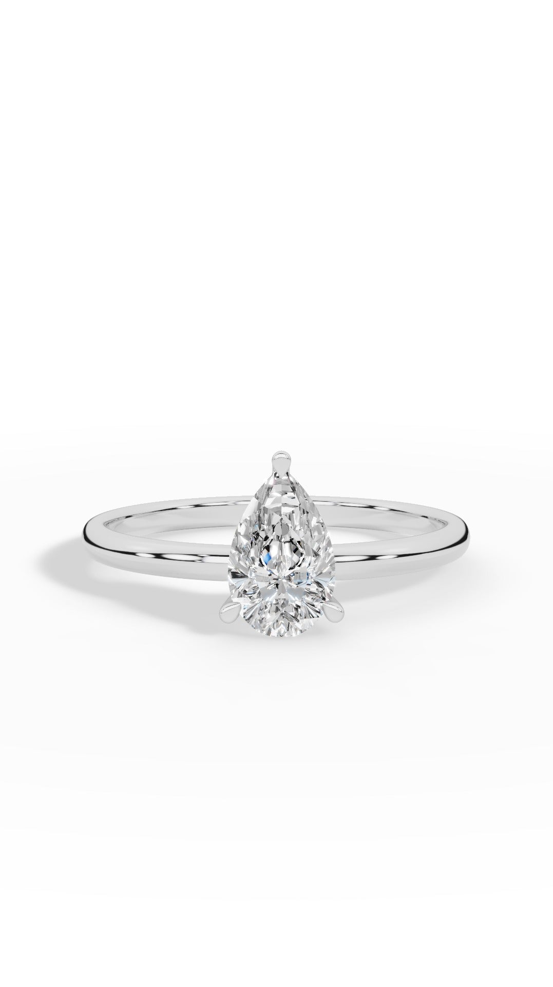 Elongated Three Prong Pear Cut Solitaire 10K White Gold 0.6 CTW
