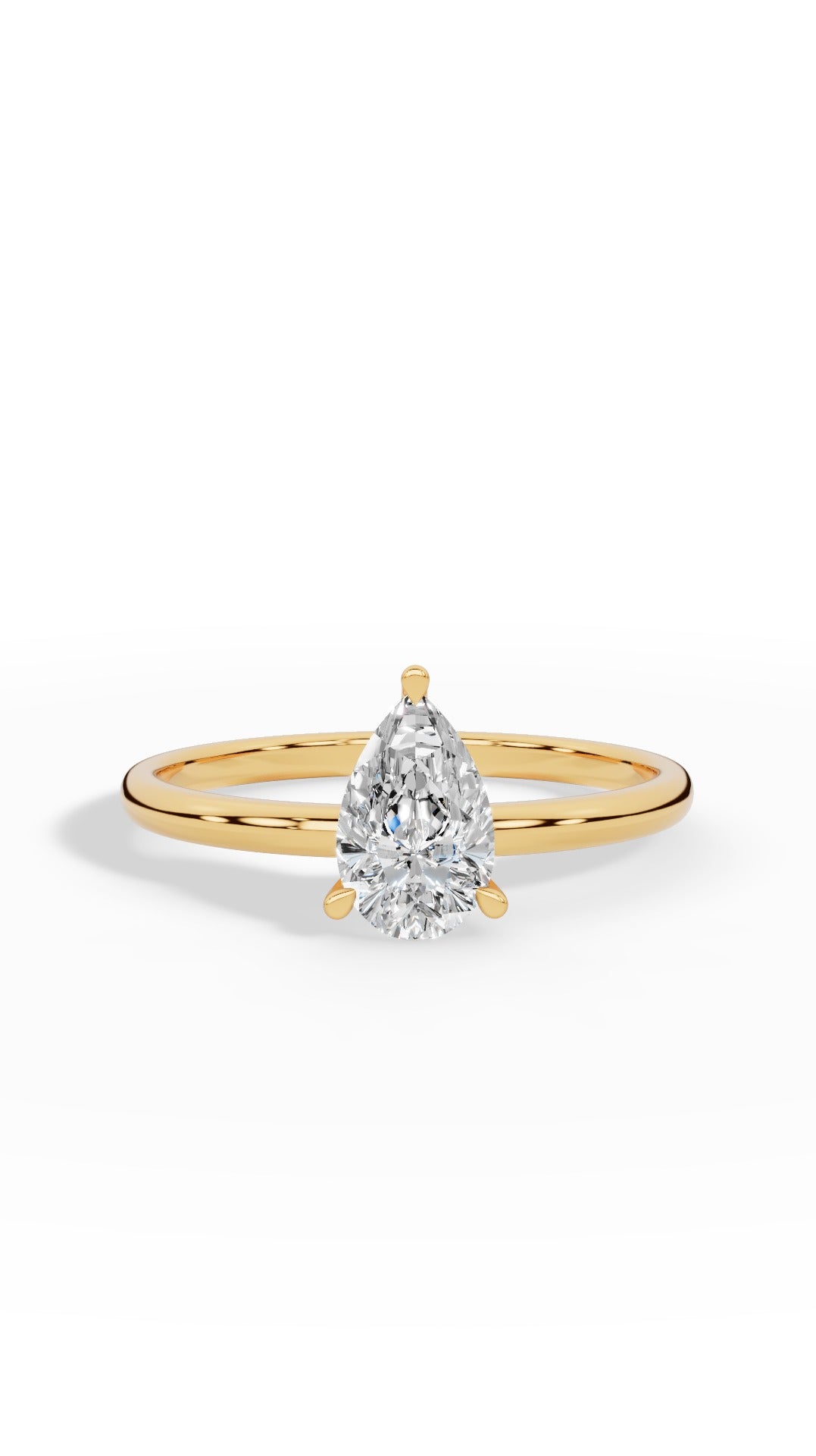 Elongated Three Prong Pear Cut Solitaire 18K Yellow Gold 0.6 CTW