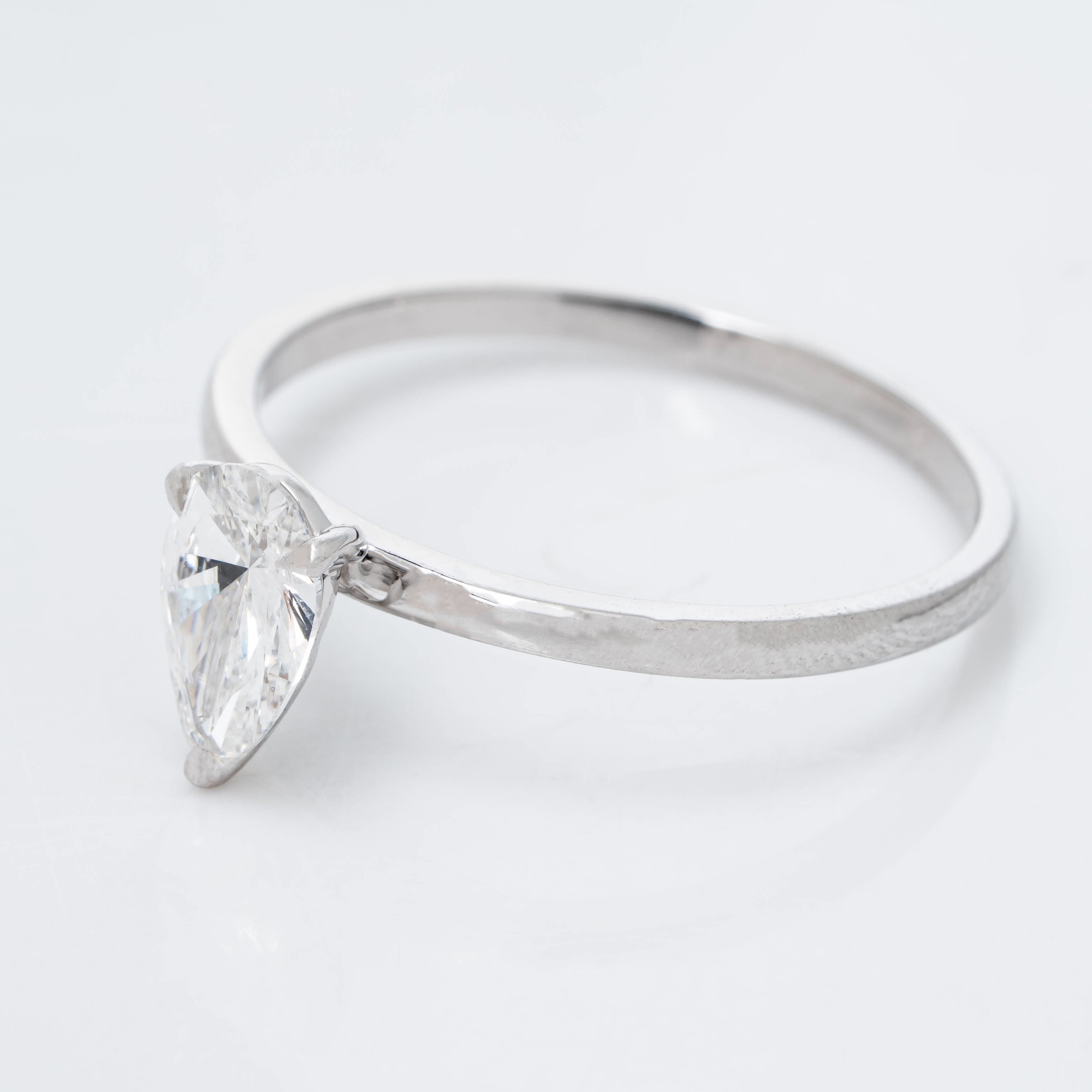 Elongated Three Prong Pear Cut Solitaire Lab Grown Diamond 18k White Gold