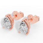 Elongated Three Prong Pear Cut Solitaire Lab Grown Diamond Stud Earrings 18k rose gold