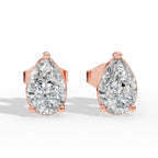 Elongated Three Prong Pear Cut Solitaire Lab Grown Diamond Stud Earrings rose gold
