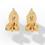 Elongated Three Prong Pear Cut Solitaire Lab Grown Diamond Stud Earrings yellow gold back