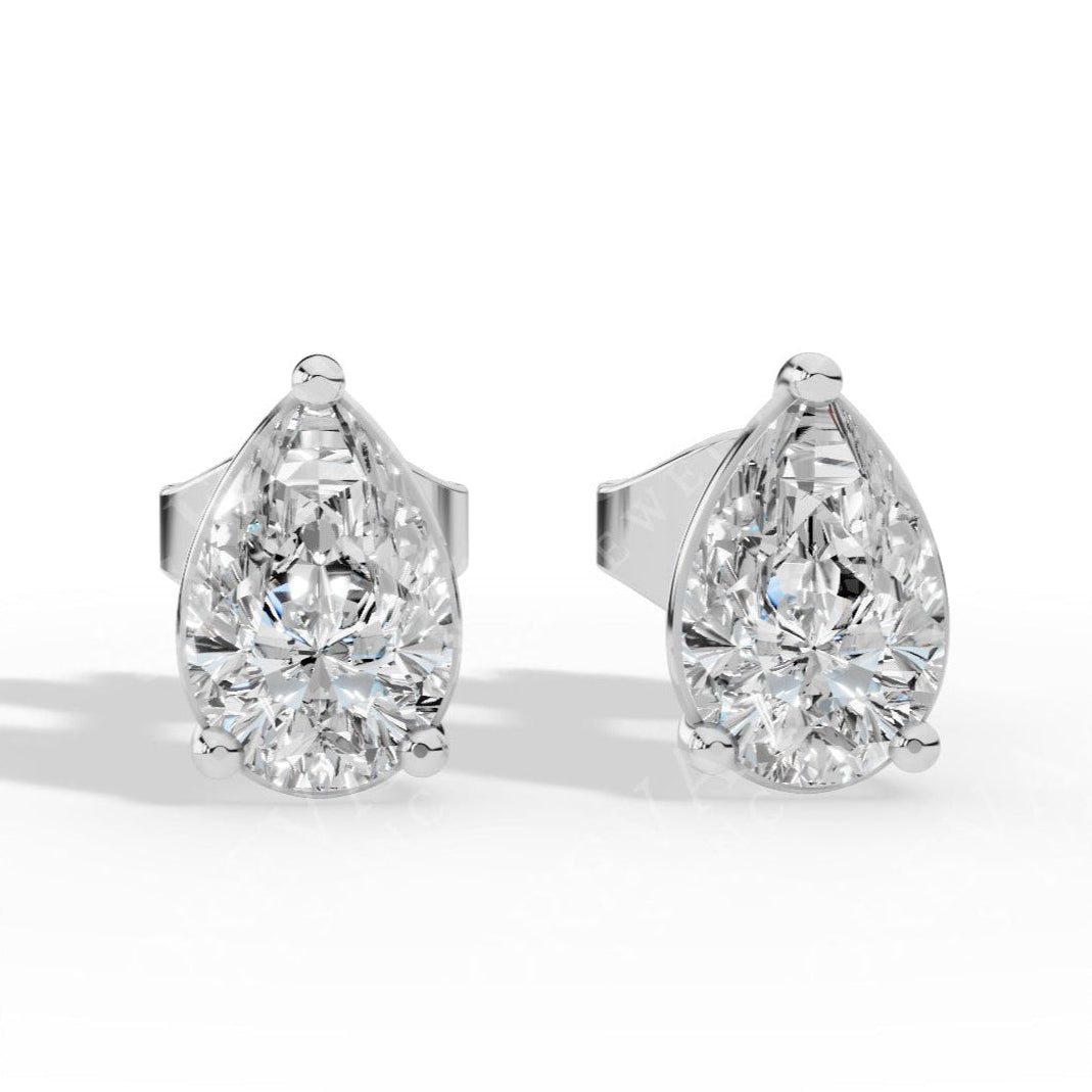 Elongated Three Prong Pear Cut Solitaire Lab Grown Diamond Stud Earrings