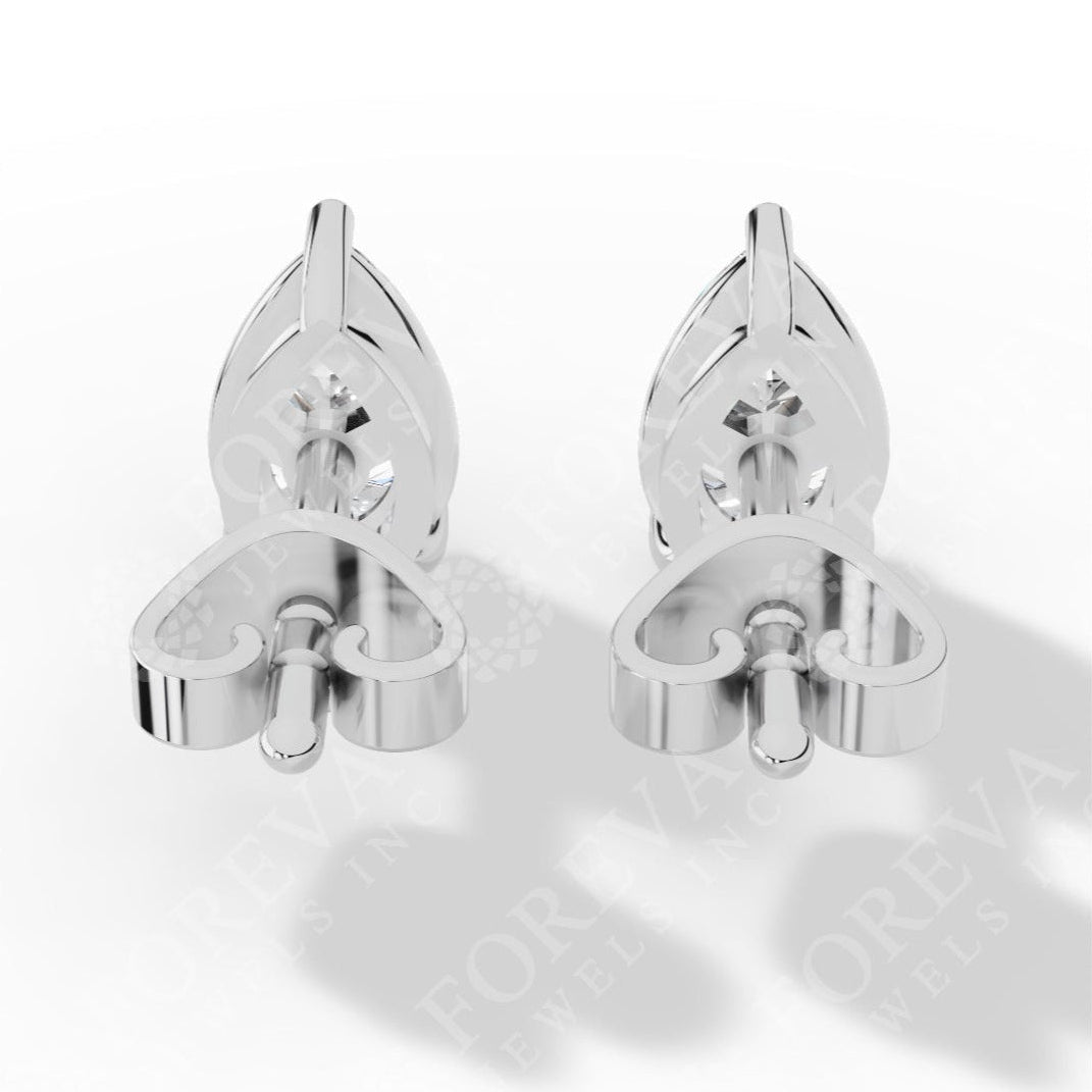 Elongated Three Prong Pear Cut Solitaire Lab Grown Diamond Stud Earrings white gold back
