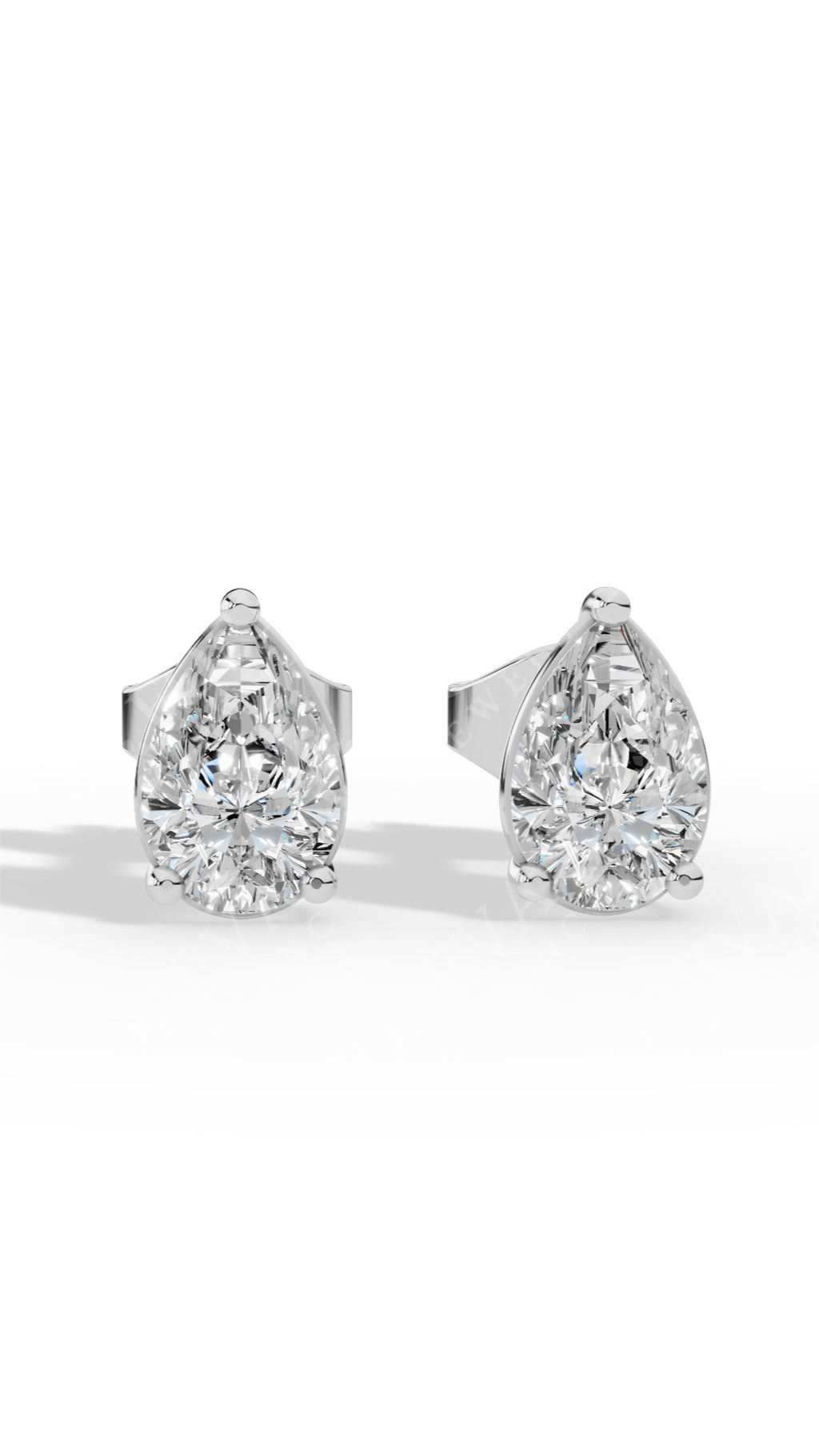 Elongated Three Prong Pear Cut Solitaire Stud Earrings 10K White Gold 0.7 CTW
