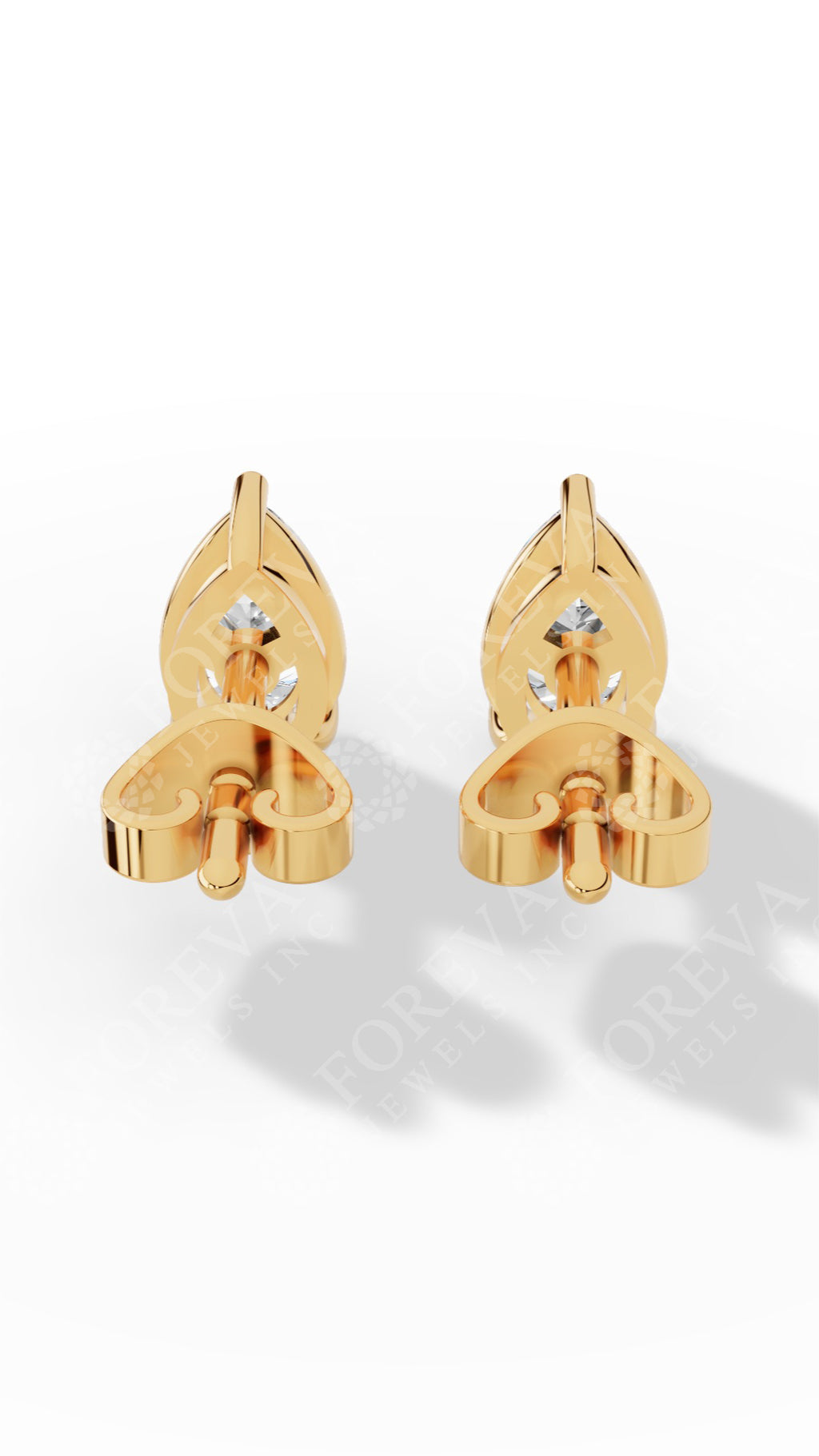 Elongated Three Prong Pear Cut Solitaire Stud Earrings 10K Yellow Gold 0.7 CTW