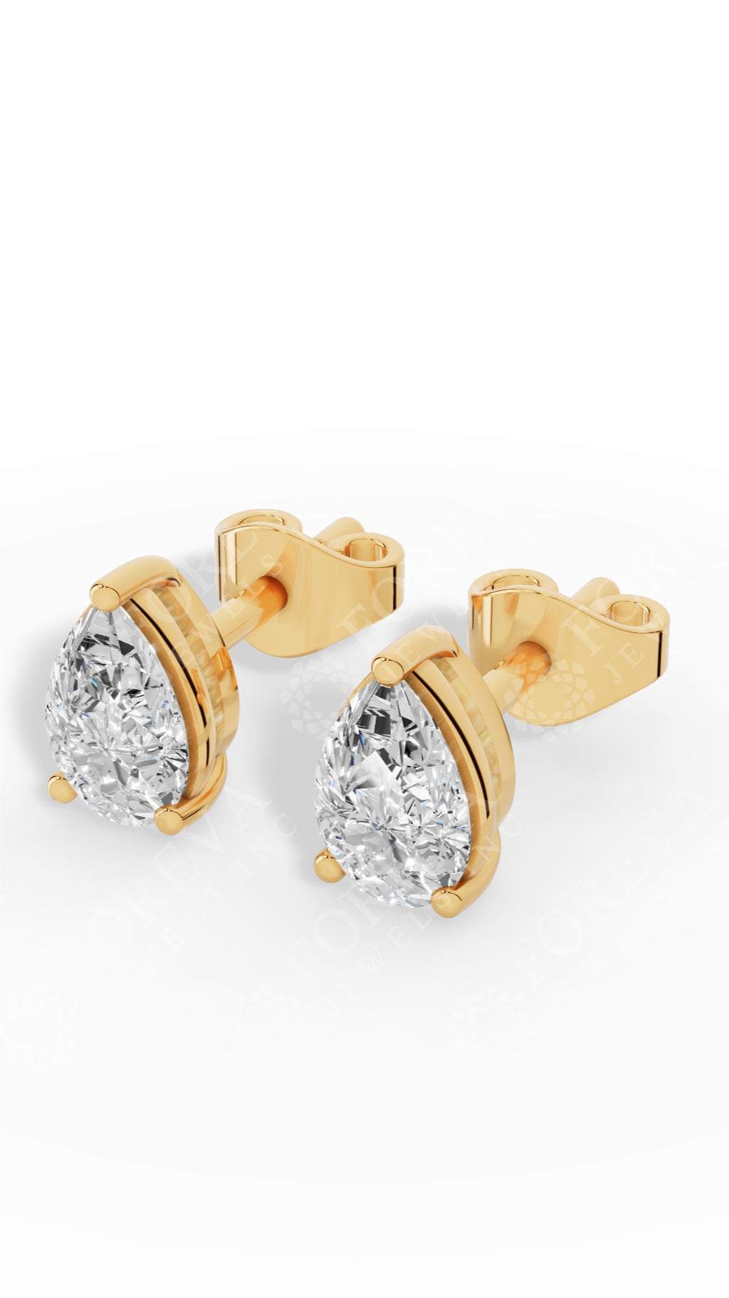 Elongated Three Prong Pear Cut Solitaire Stud Earrings 10K Yellow Gold 0.7 CTW