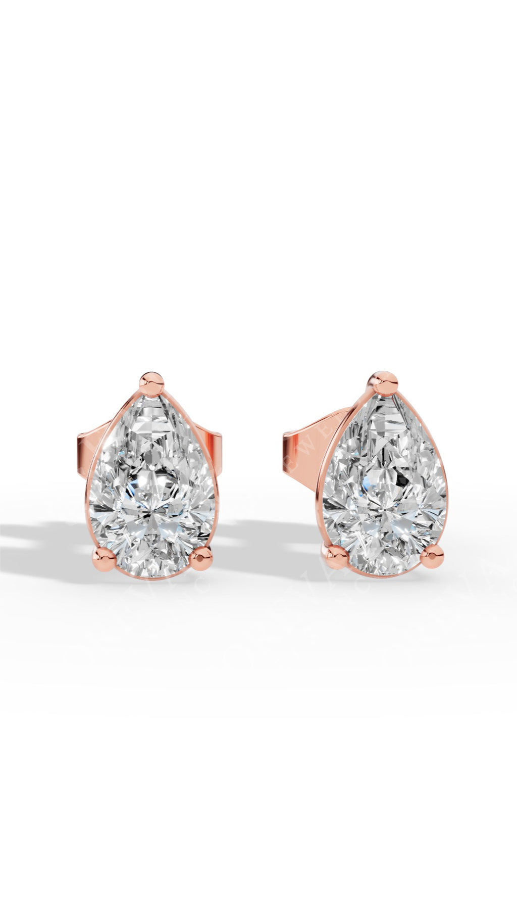 Elongated Three Prong Pear Cut Solitaire Stud Earrings 14K Rose Gold 0.7 CTW