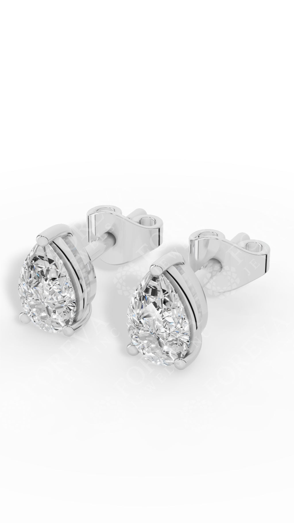 Elongated Three Prong Pear Cut Solitaire Stud Earrings 14K White Gold 0.7 CTW