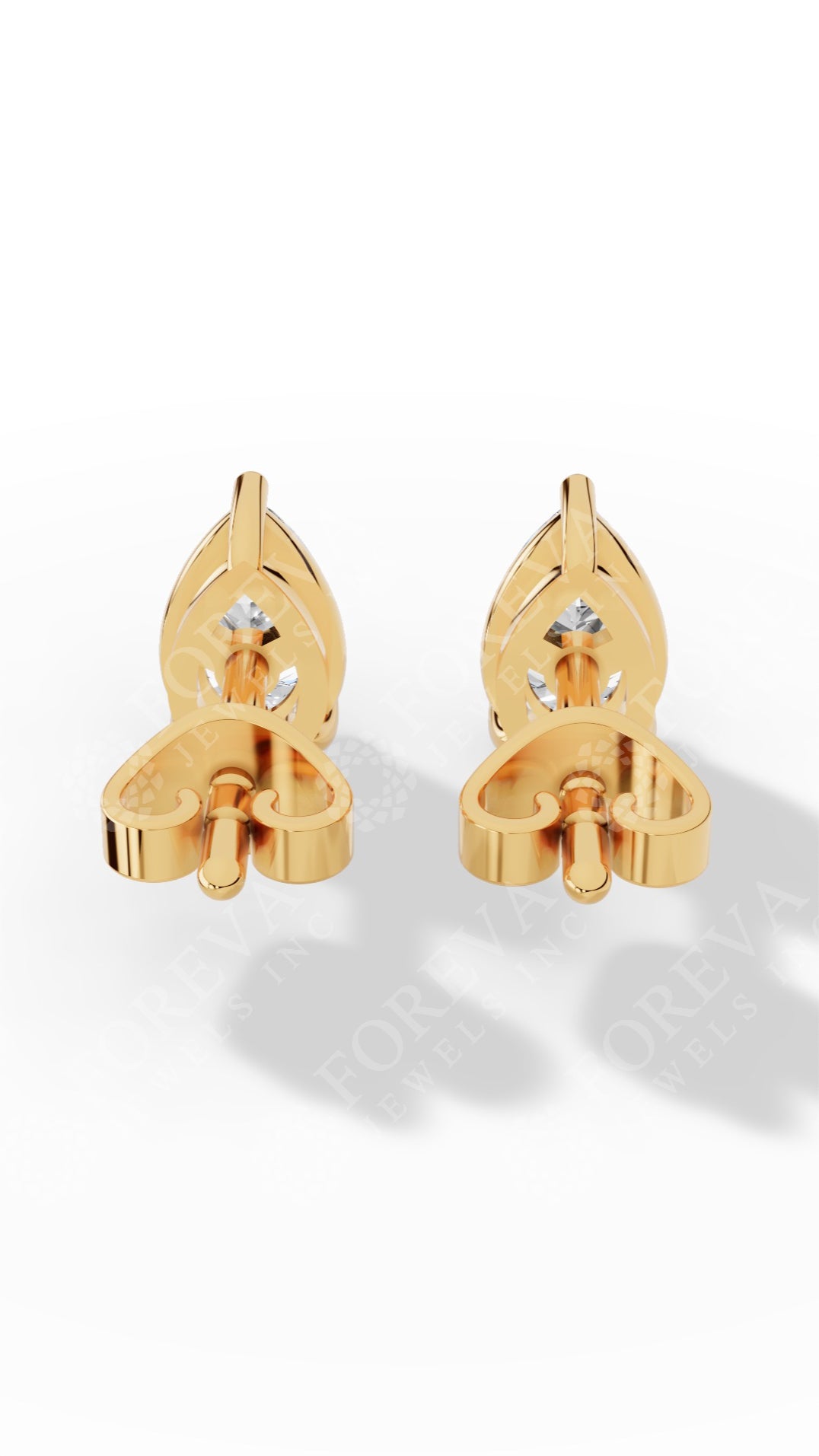 Elongated Three Prong Pear Cut Solitaire Stud Earrings 14K Yellow Gold 0.7 CTW