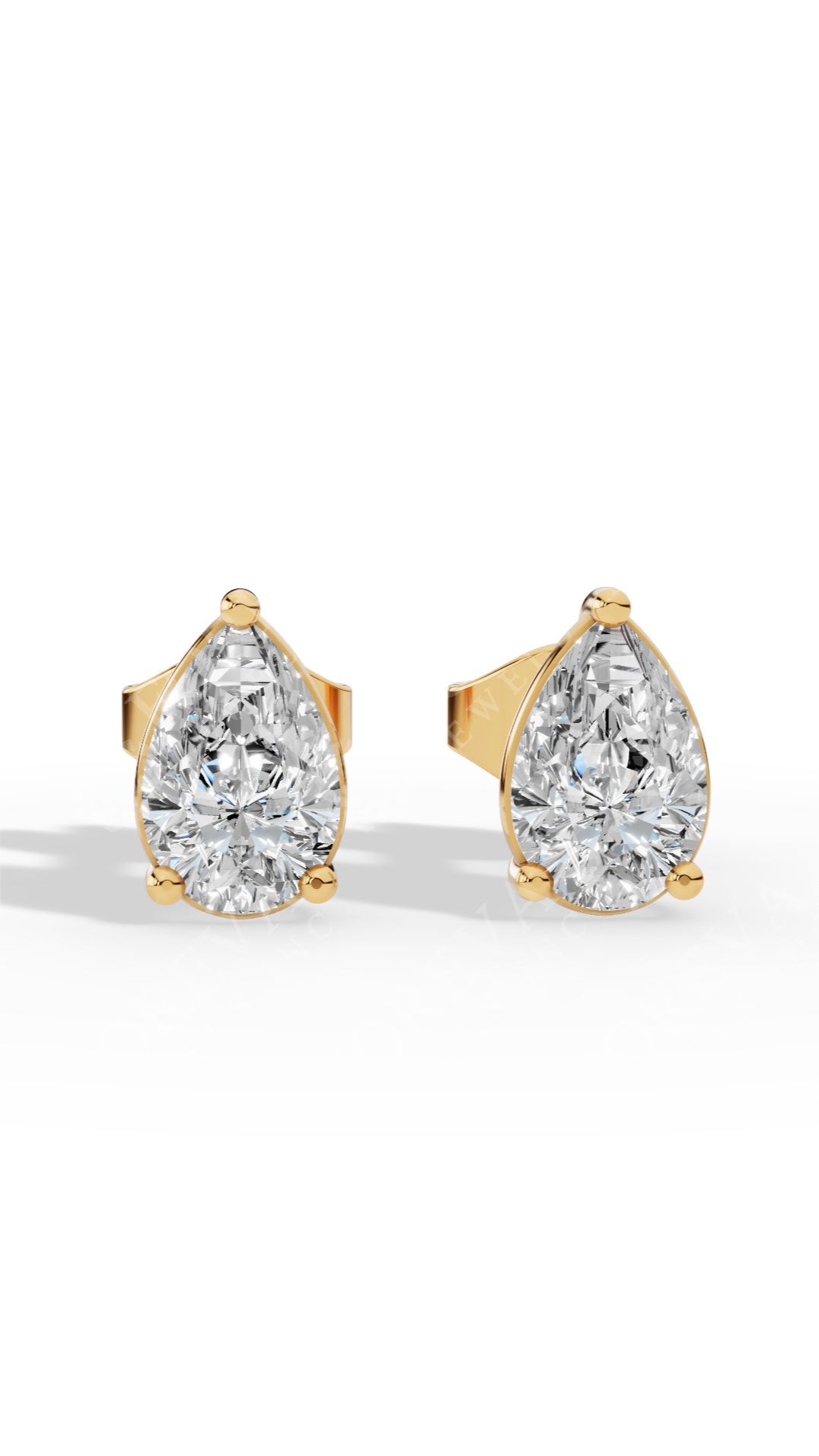 Elongated Three Prong Pear Cut Solitaire Stud Earrings 14K Yellow Gold 0.7 CTW