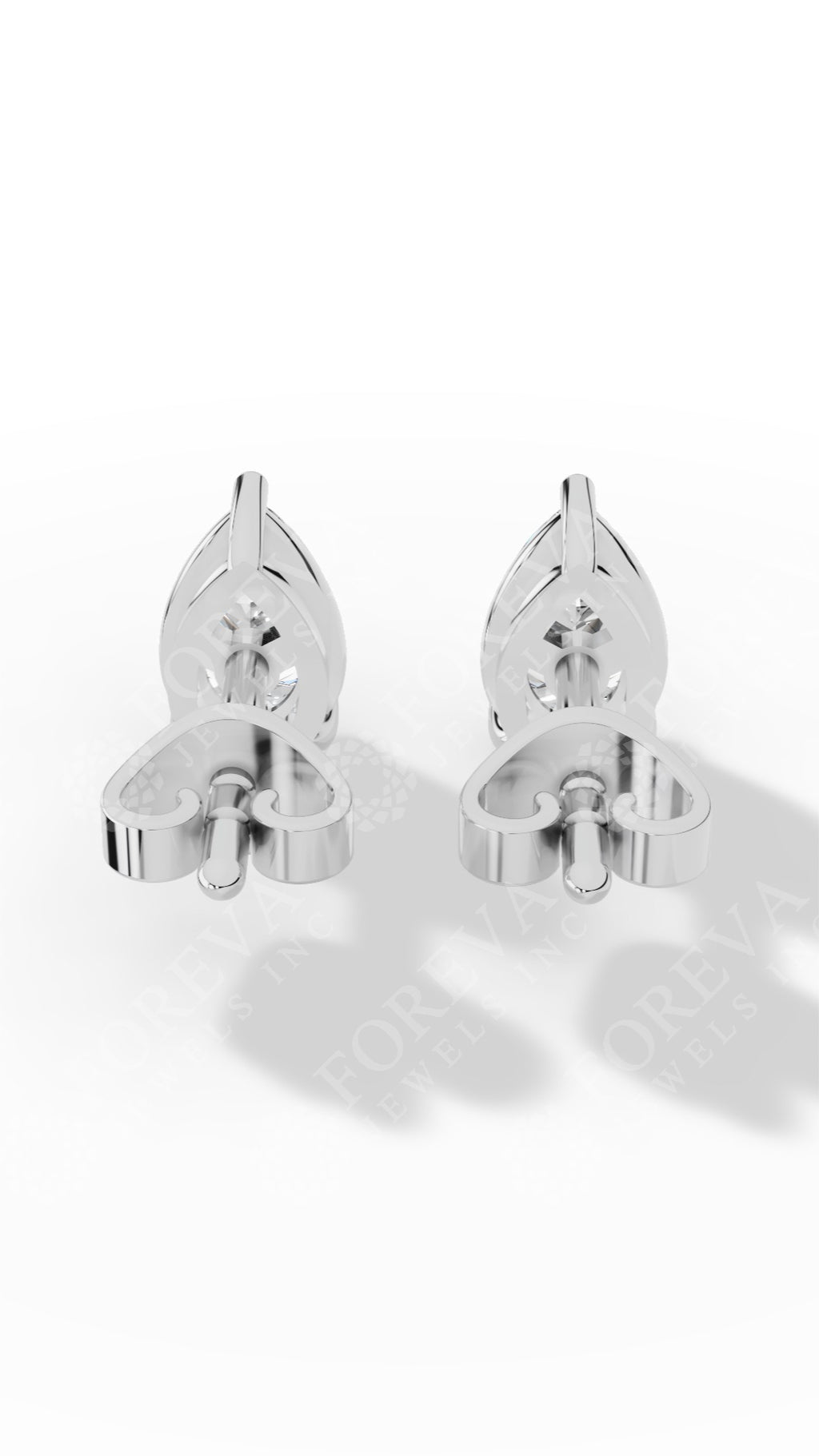 Elongated Three Prong Pear Cut Solitaire Stud Earrings 18K White Gold 0.7 CTW