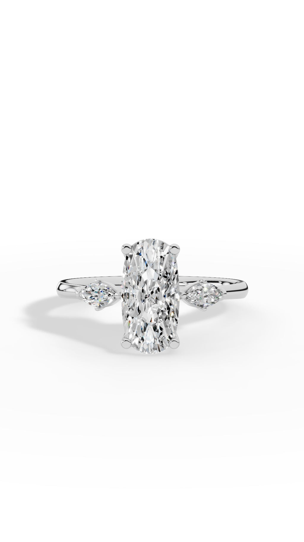 Elongated Three Stone Oval & Marquise Cut Engagement Ring 10K White Gold 2.2 CTW