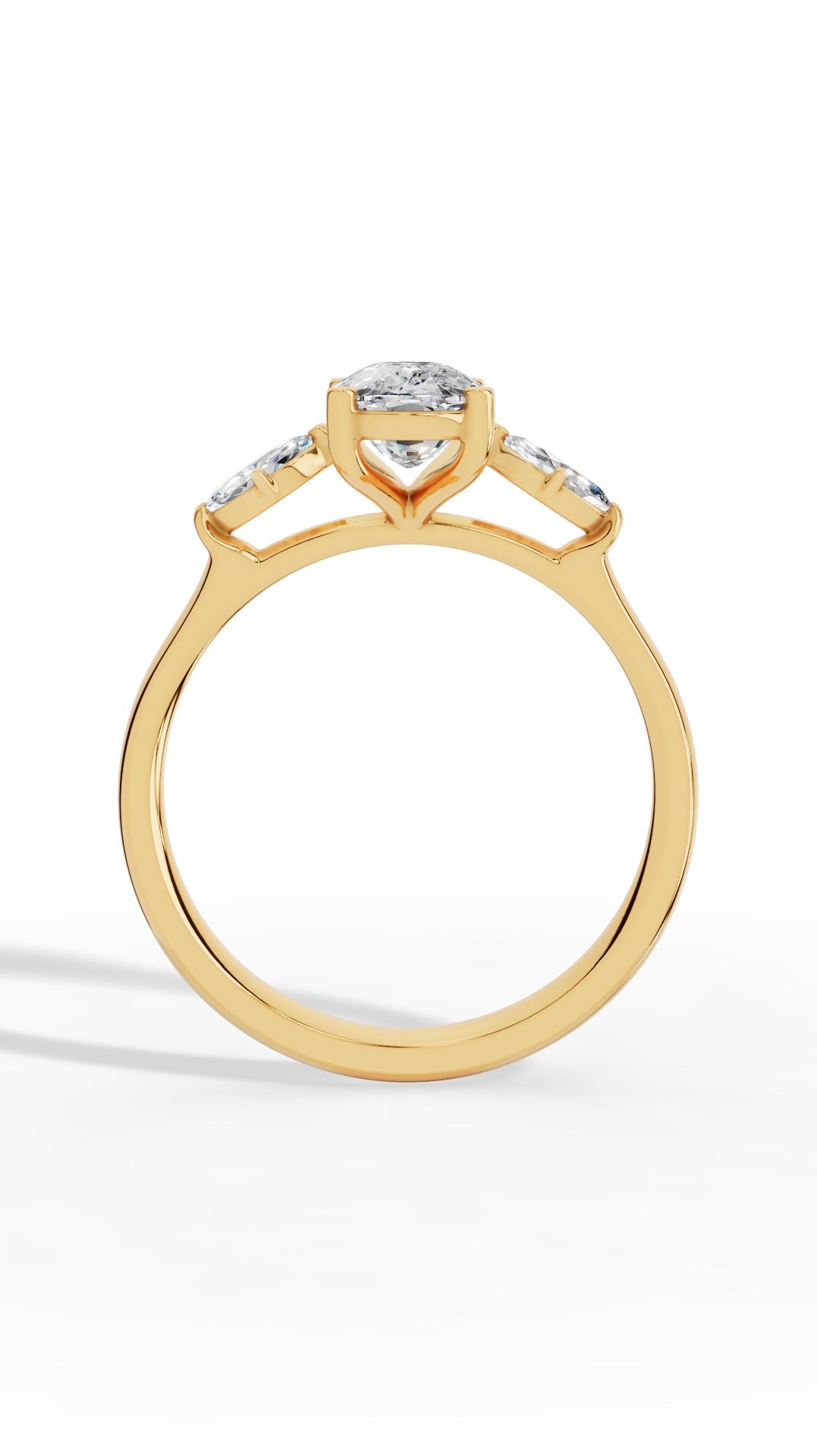 Elongated Three Stone Oval & Marquise Cut Engagement Ring 10K Yellow Gold 2.2 CTW