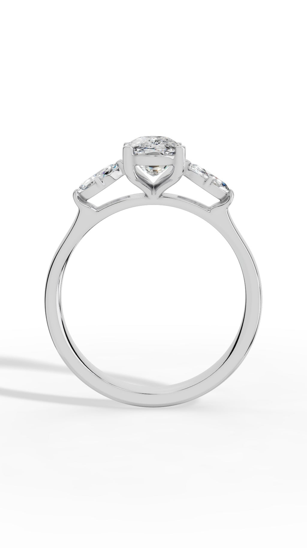 Elongated Three Stone Oval & Marquise Cut Engagement Ring 14K White Gold 2.2 CTW