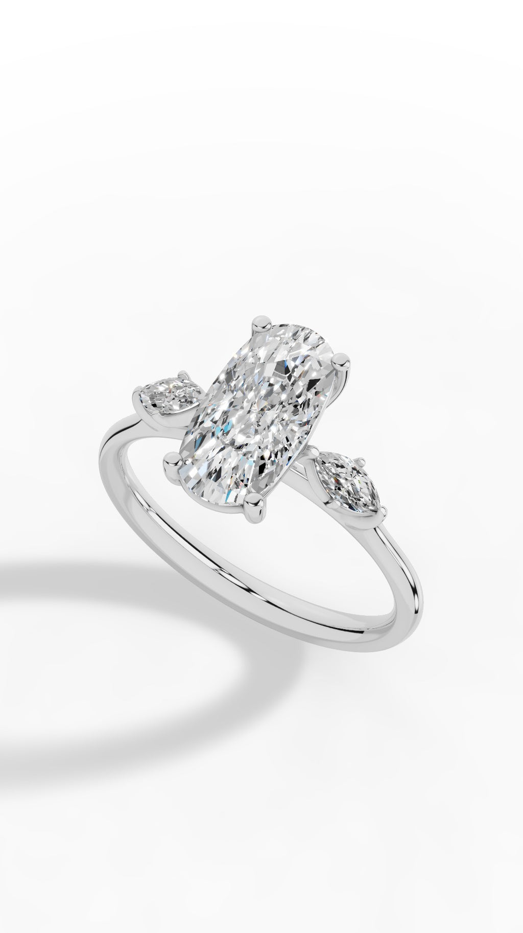 Elongated Three Stone Oval & Marquise Cut Engagement Ring 14K White Gold 2.2 CTW