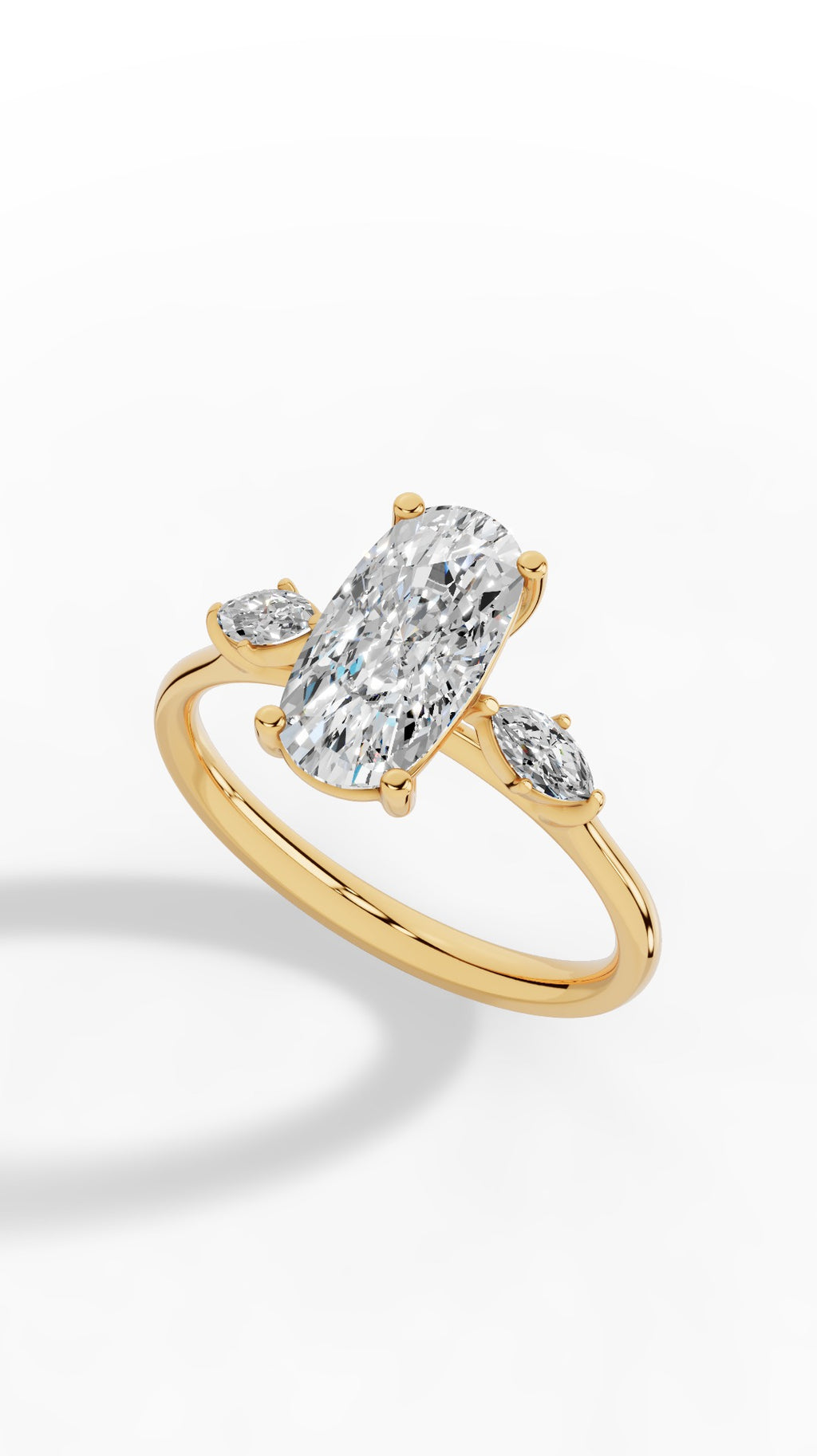 Elongated Three Stone Oval & Marquise Cut Engagement Ring 18K Yellow Gold 2.09 CTW