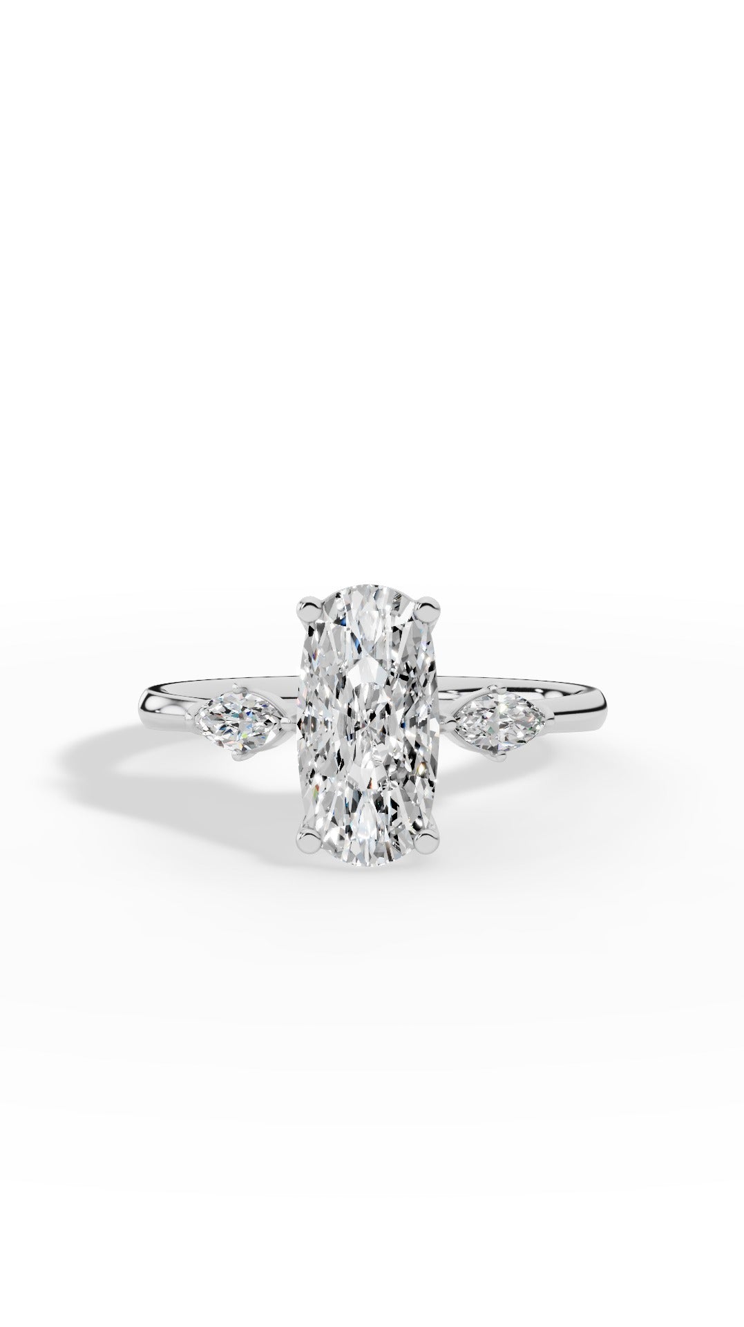 Elongated Three Stone Oval & Marquise Cut Engagement Ring 925 Sterling Silver 2.2 CTW