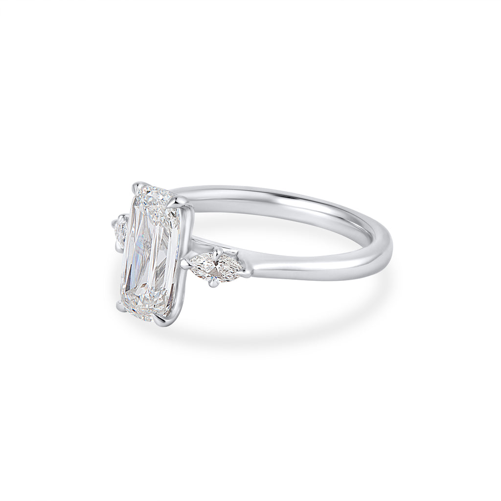 Elongated Three Stone Oval & Marquise Cut Lab Grown Diamond Engagement Ring 18k white gold