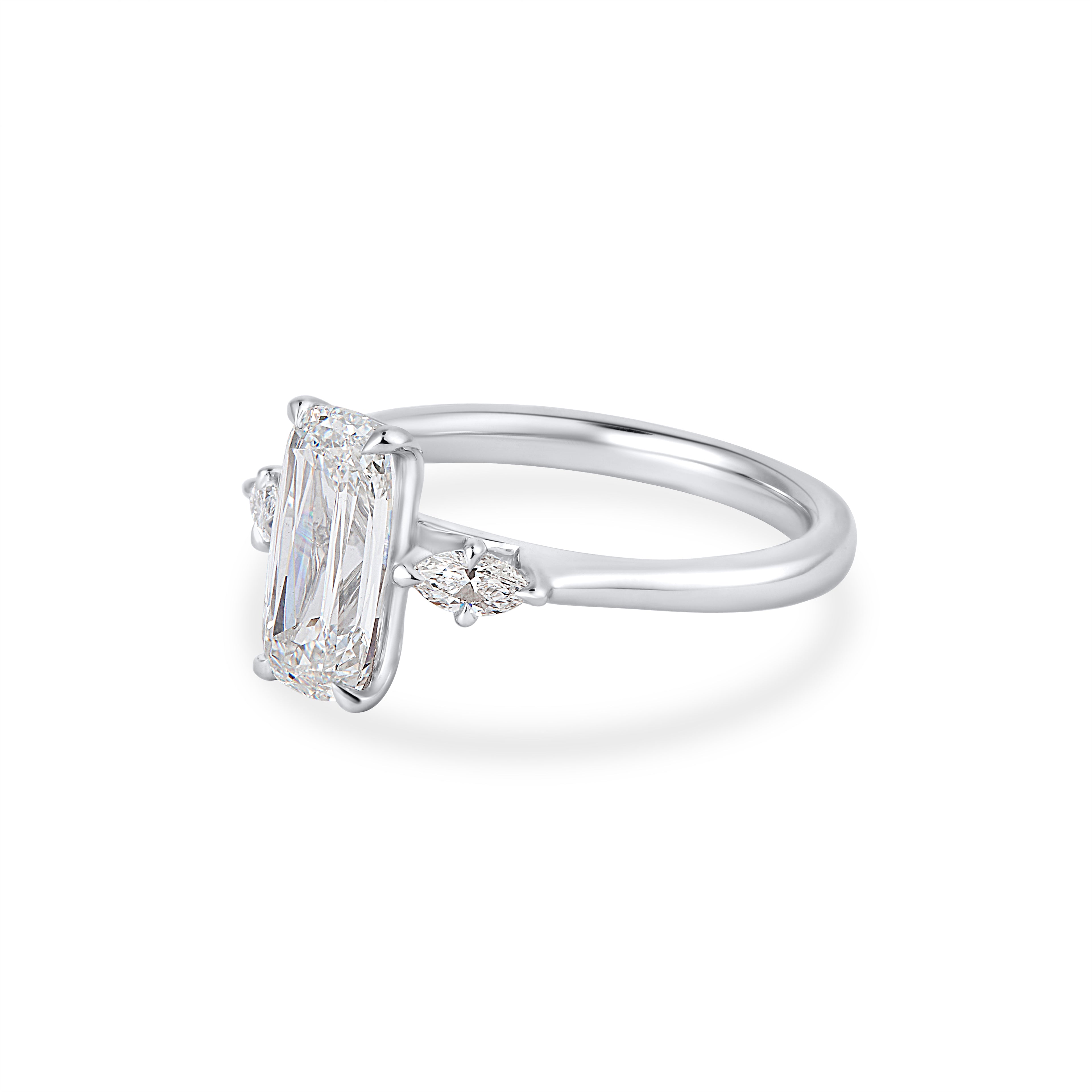Elongated Three Stone Oval & Marquise Cut Lab Grown Diamond Engagement Ring 18k white gold
