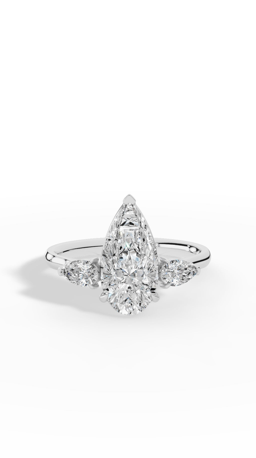 Elongated Three Stone Pear Cut Engagement Ring 10K White Gold 2.3 CTW