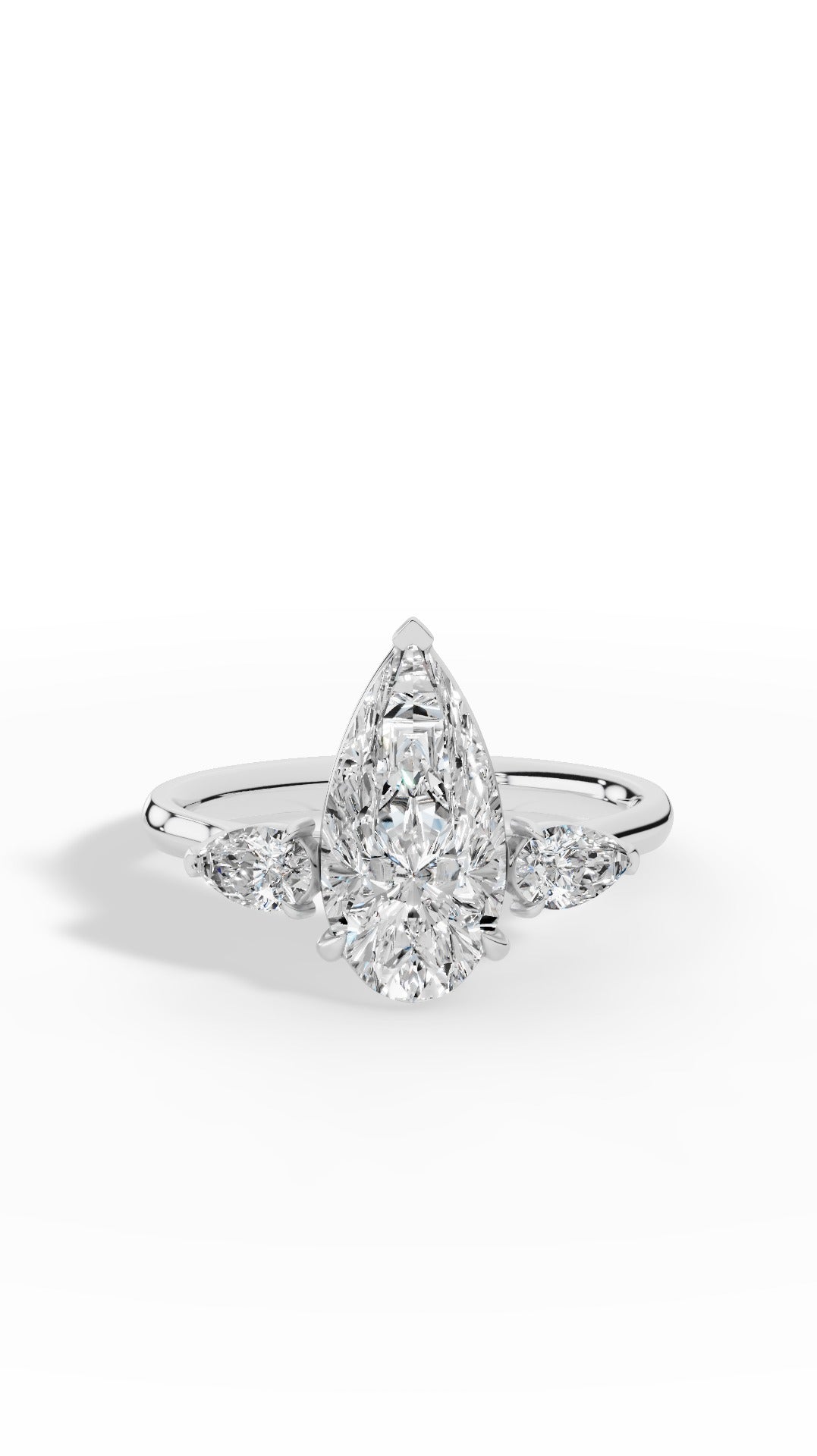 Elongated Three Stone Pear Cut Engagement Ring 10K White Gold 2.3 CTW