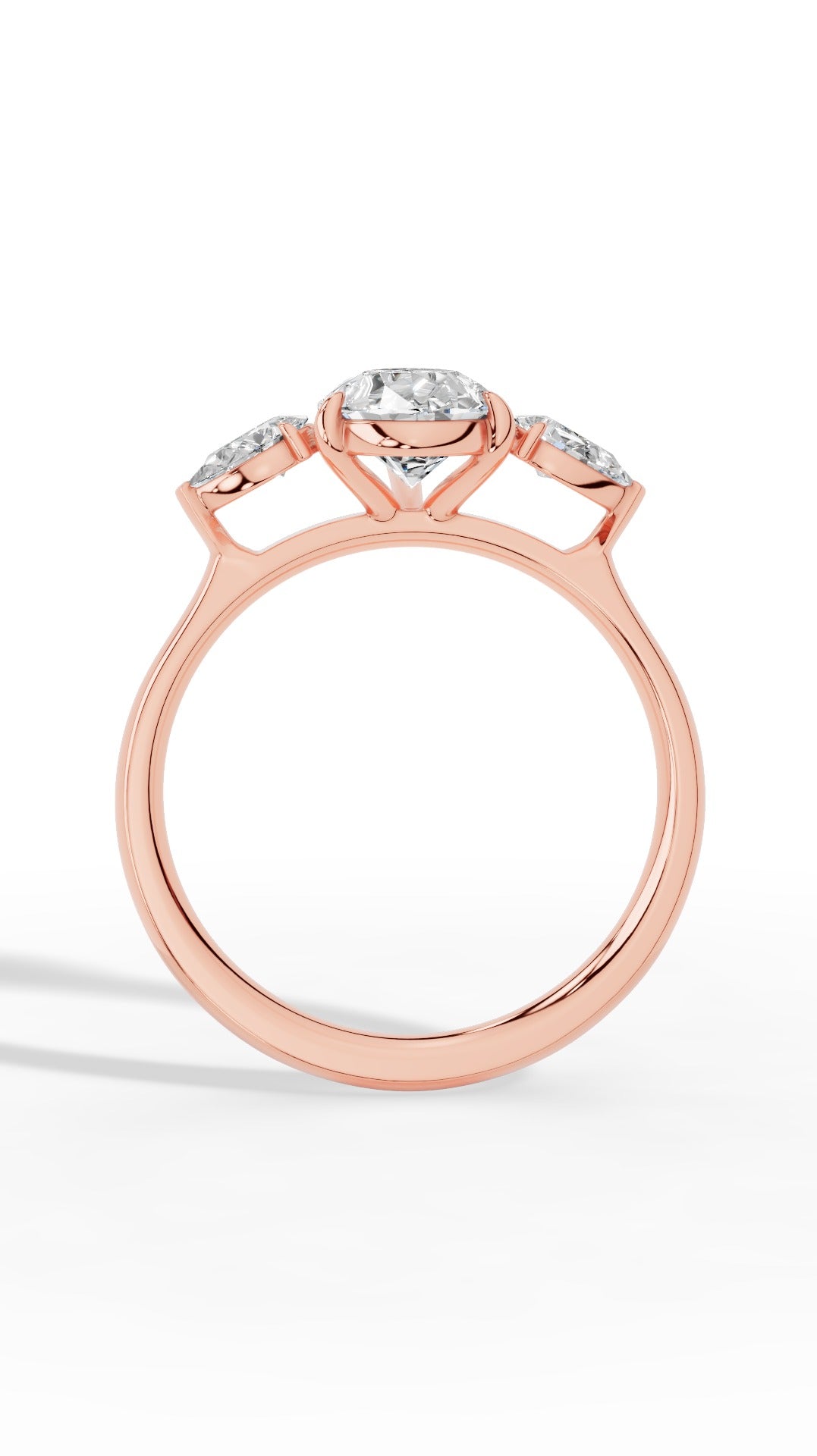 Elongated Three Stone Pear Cut Engagement Ring 14K Rose Gold 2.3 CTW