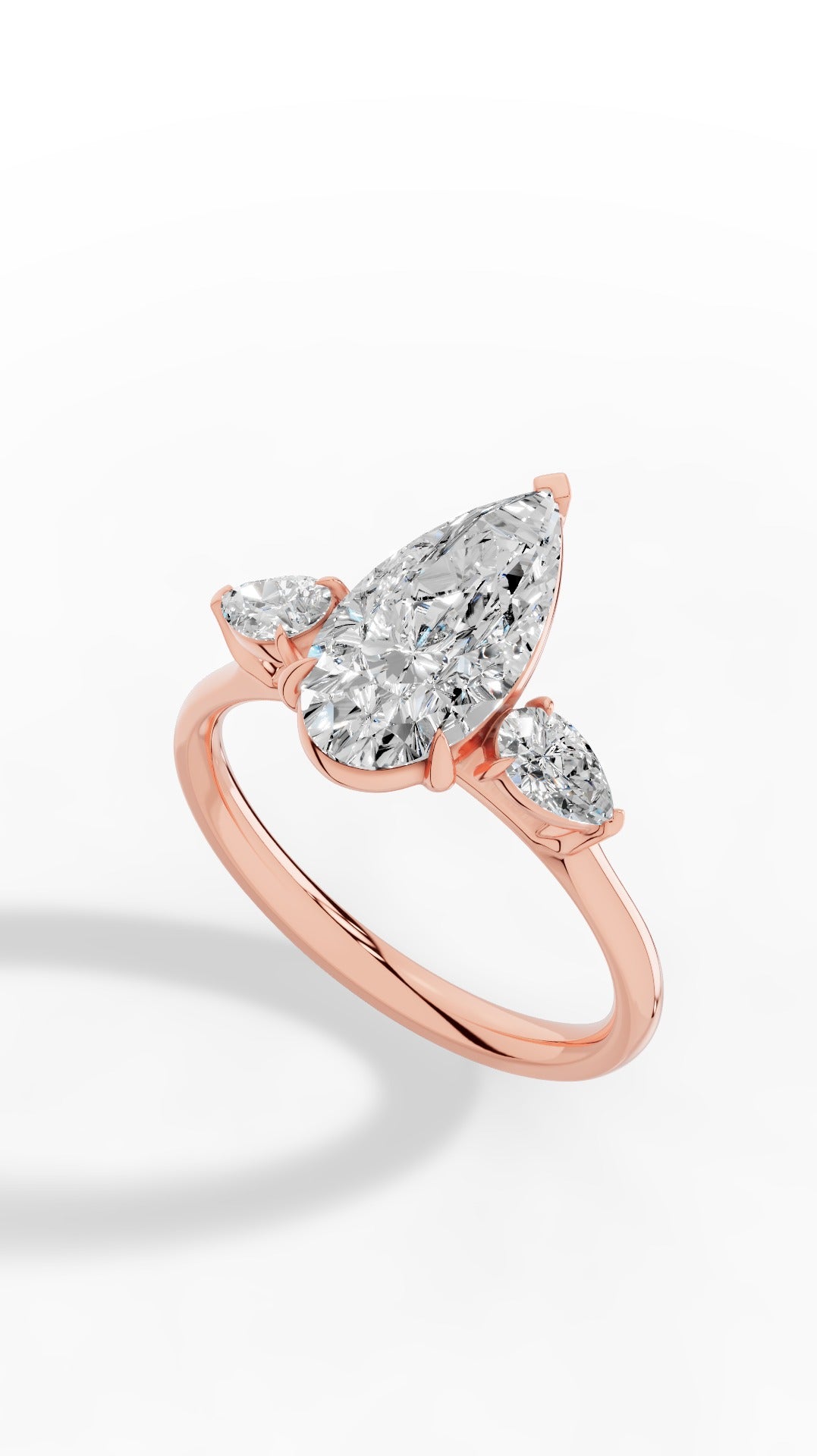 Elongated Three Stone Pear Cut Engagement Ring 14K Rose Gold 2.3 CTW