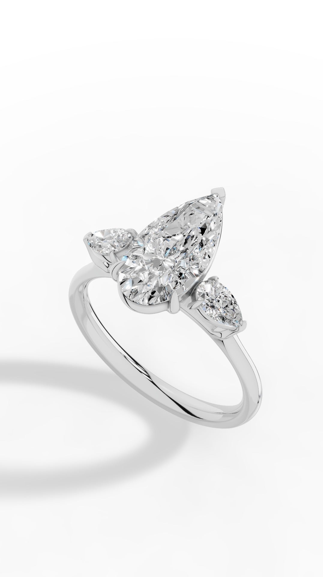 Elongated Three Stone Pear Cut Engagement Ring 14K White Gold 2.3 CTW