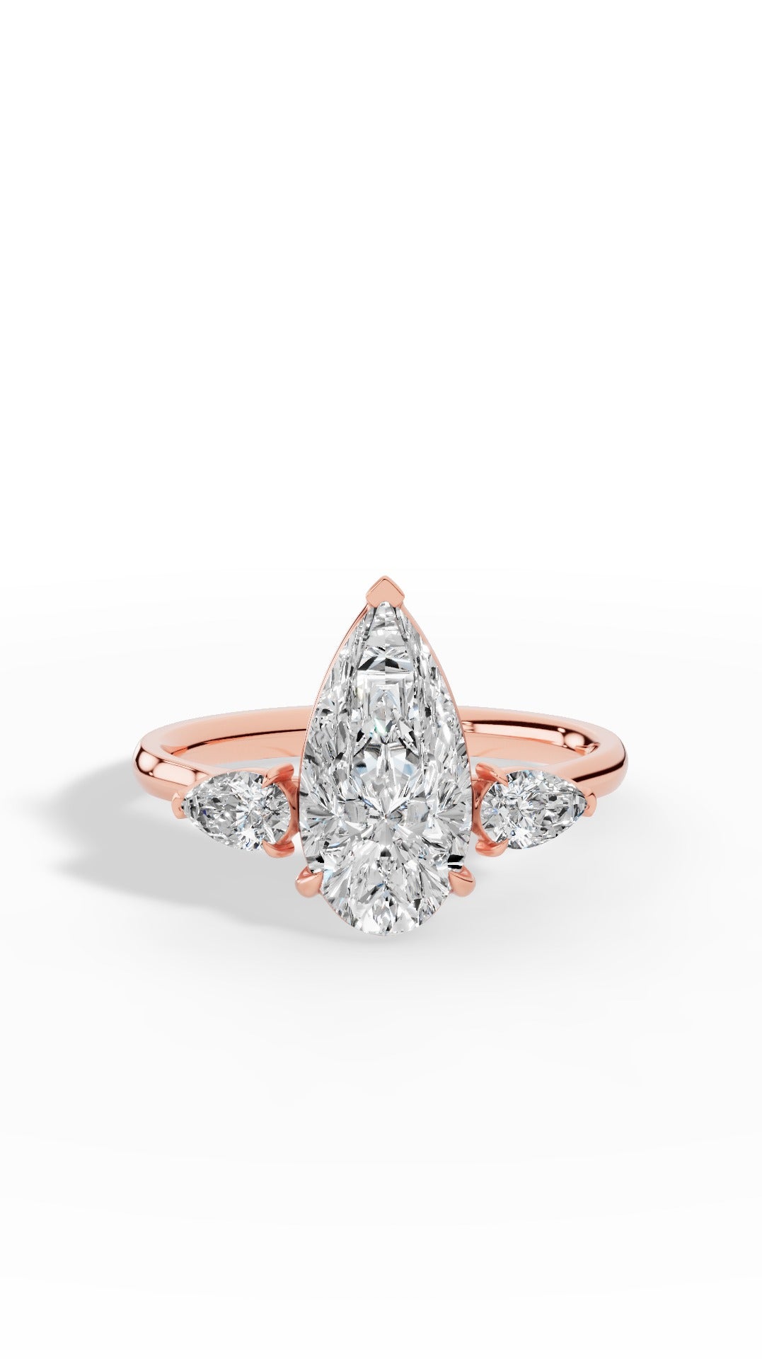Elongated Three Stone Pear Cut Engagement Ring 18K Rose Gold 2.3 CTW