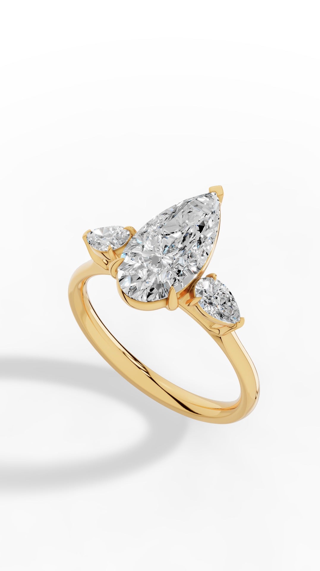 Elongated Three Stone Pear Cut Engagement Ring 18K Yellow Gold 2.3 CTW