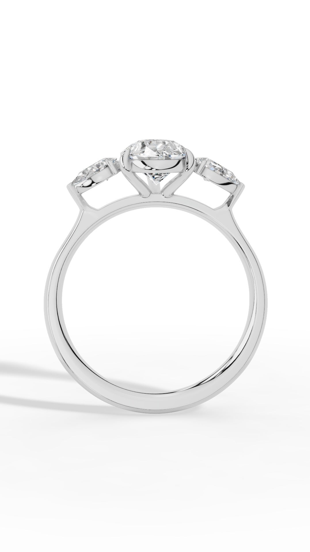 Elongated Three Stone Pear Cut Engagement Ring 925 Sterling Silver 2.3 CTW