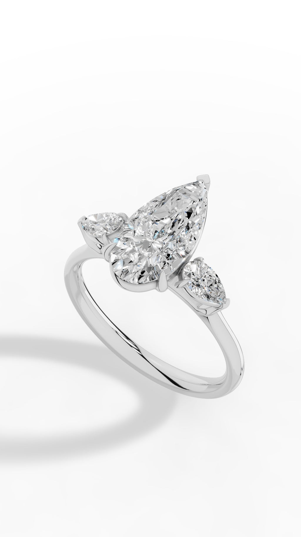 Elongated Three Stone Pear Cut Engagement Ring 925 Sterling Silver 2.3 CTW