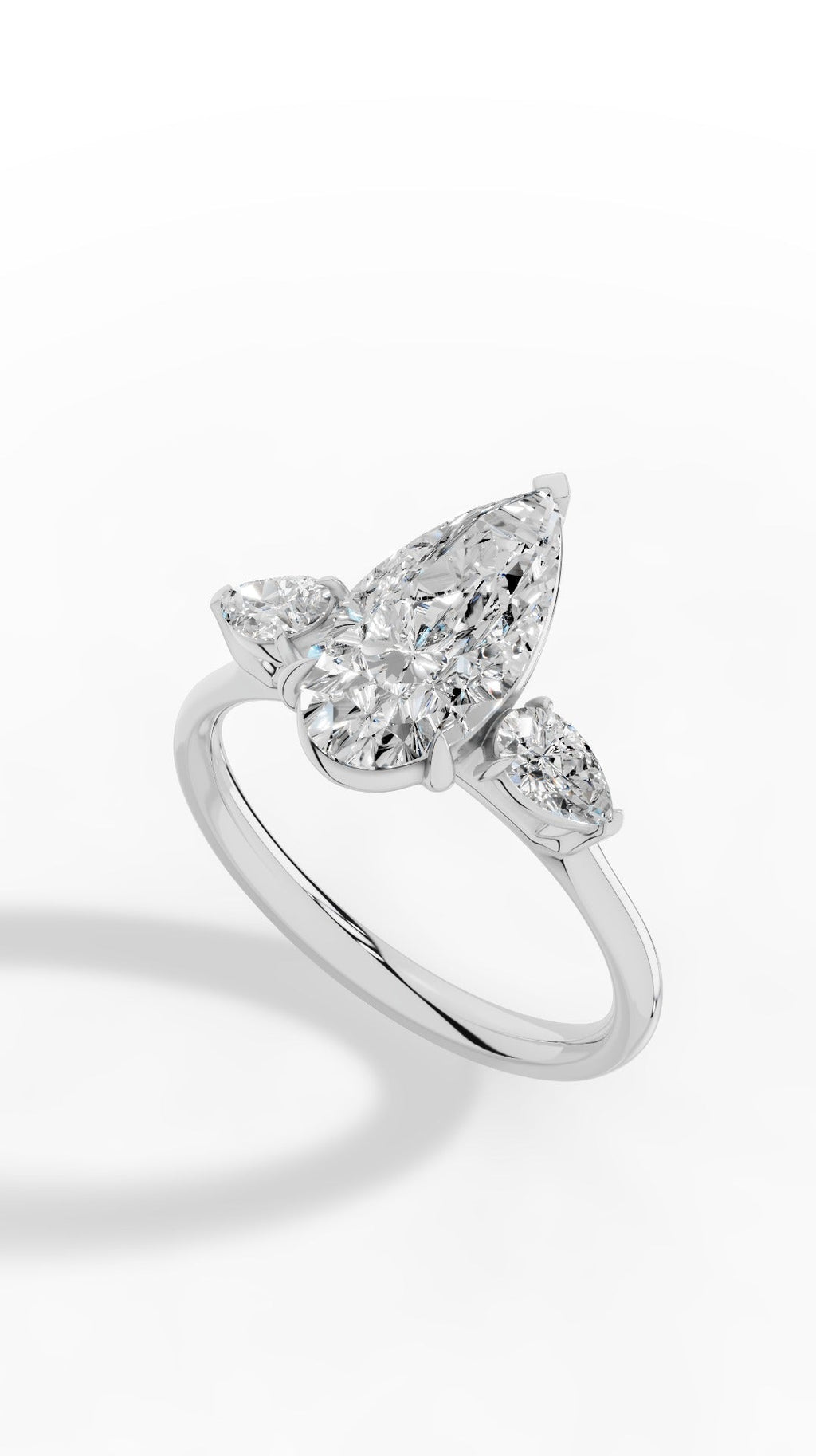 Elongated Three Stone Pear Cut Engagement Ring 18K Rose Gold 2.3 CTW