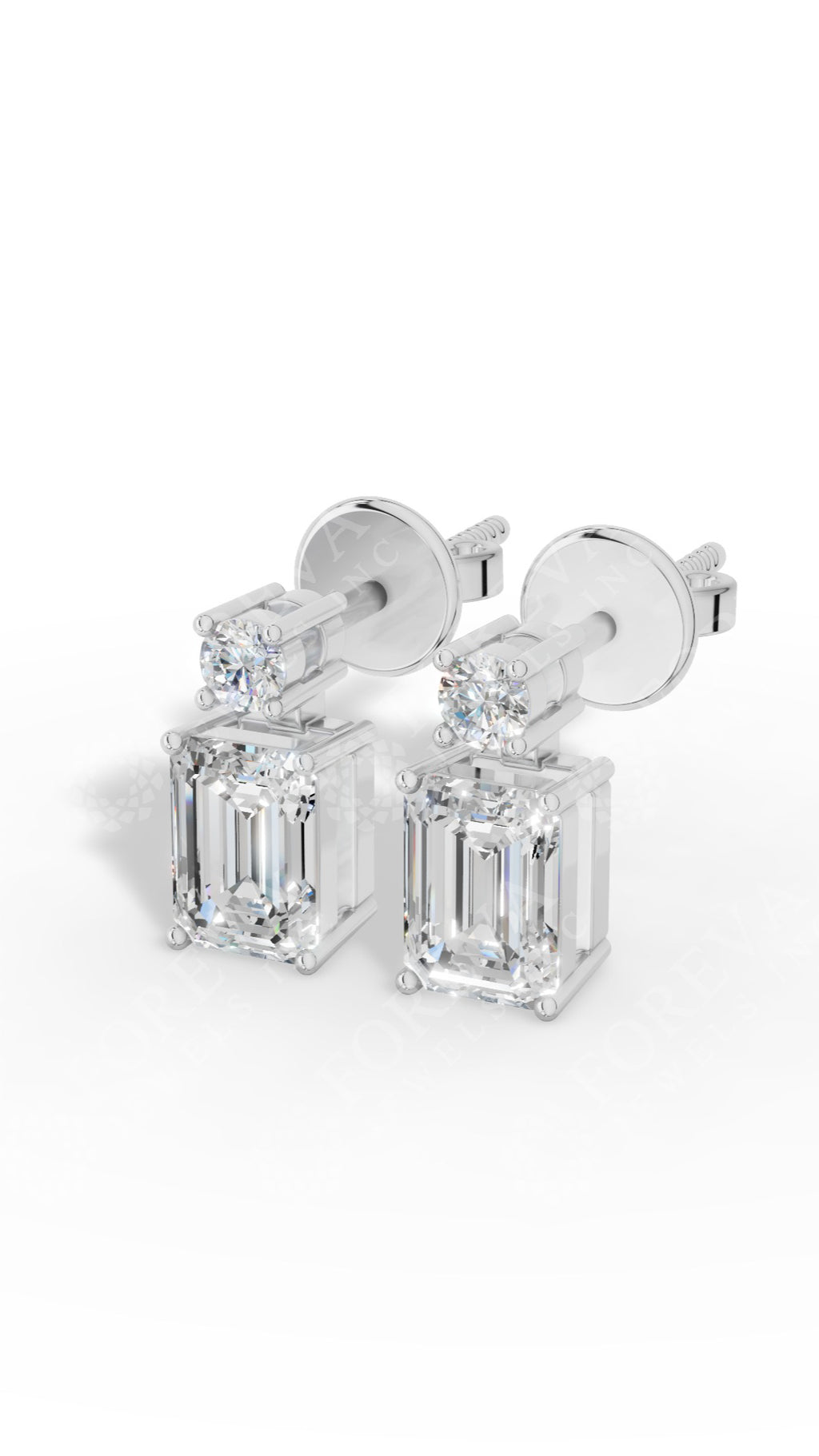 Emerald & Brilliant Round Cut Two Stone Stud Earrings 10K White Gold 0.6 CTW