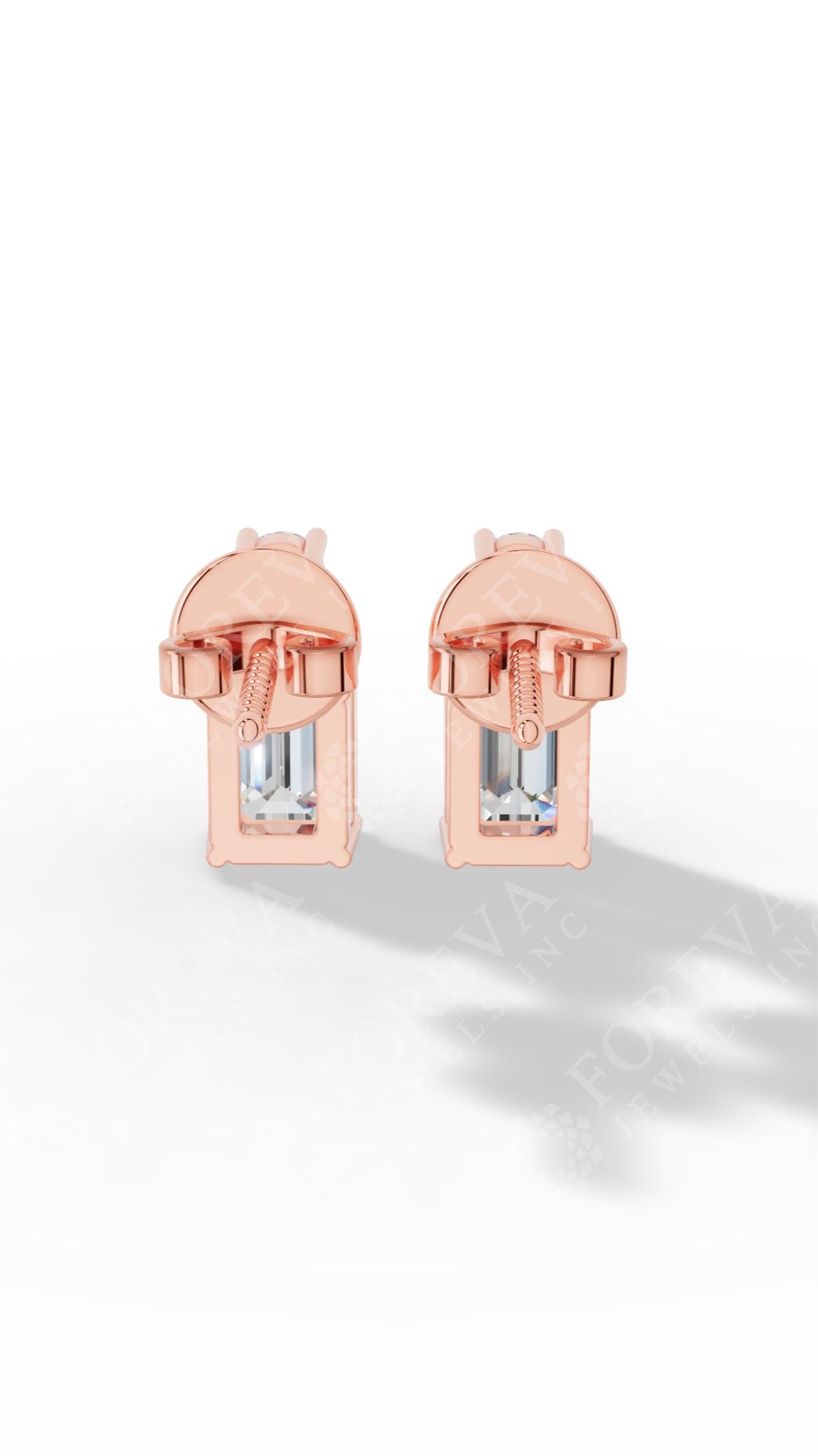 Emerald & Brilliant Round Cut Two Stone Stud Earrings 14K Rose Gold 0.6 CTW