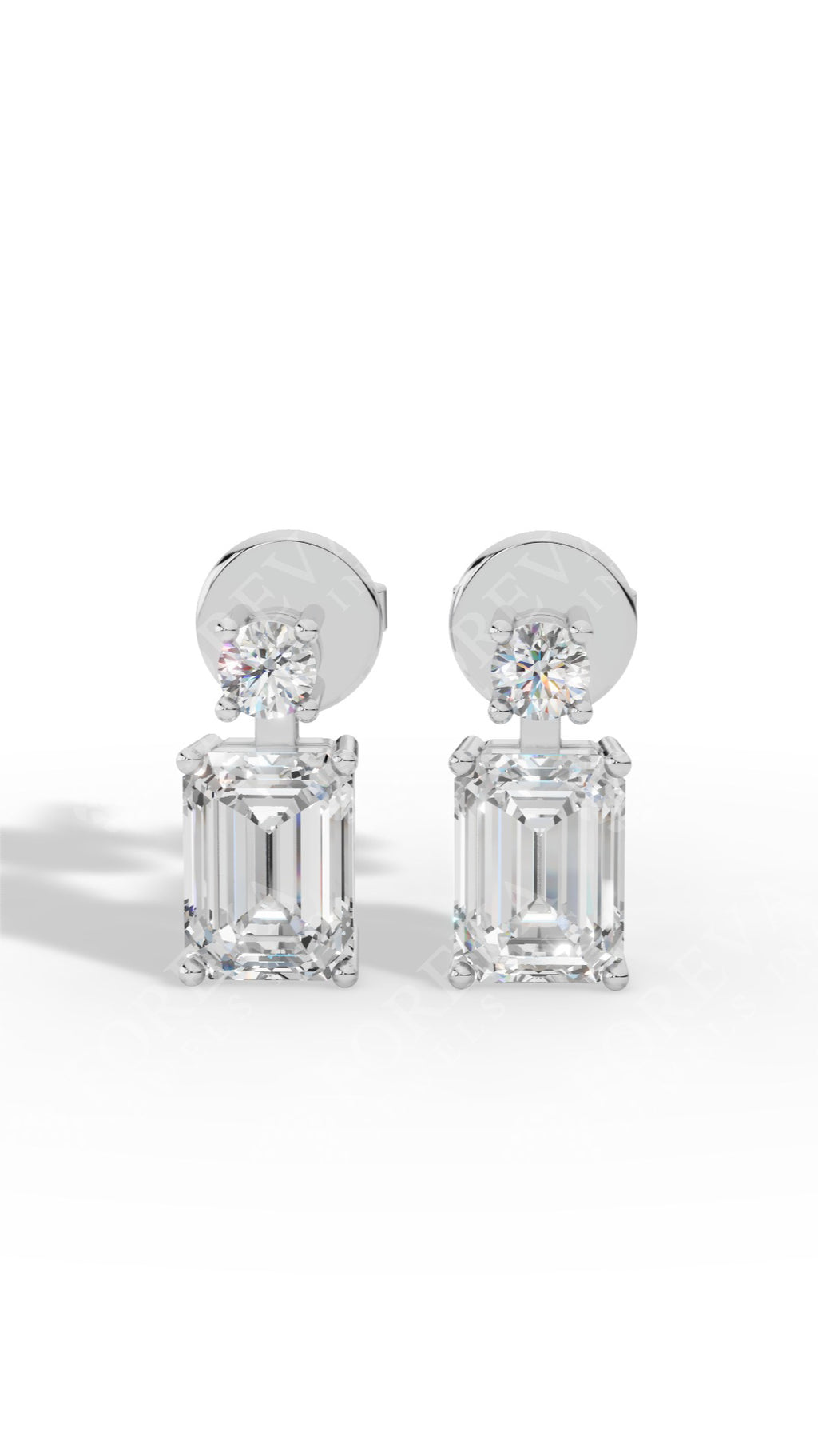 Emerald & Brilliant Round Cut Two Stone Stud Earrings 14K White Gold 0.6 CTW