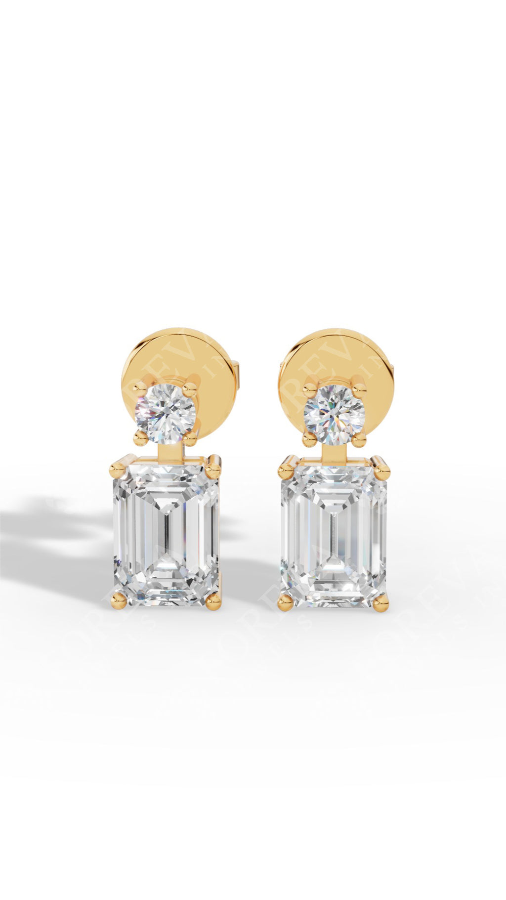 Emerald & Brilliant Round Cut Two Stone Stud Earrings 14K Yellow Gold 0.6 CTW