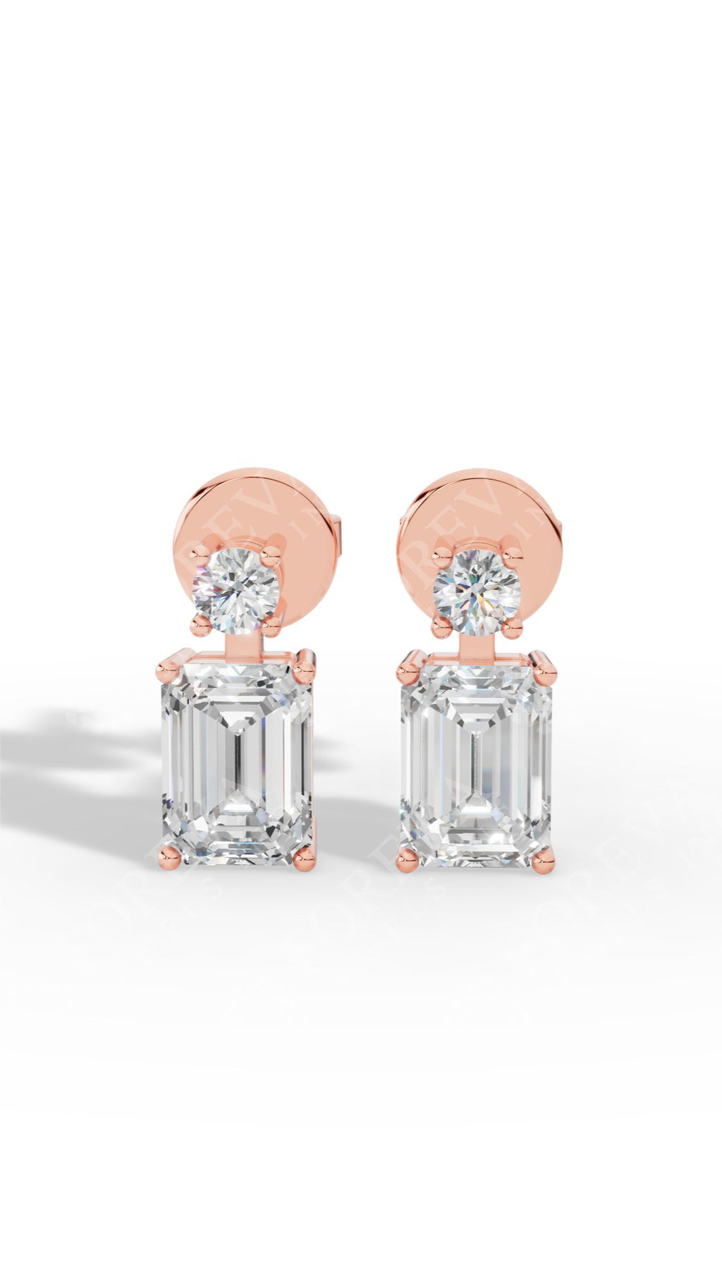 Emerald & Brilliant Round Cut Two Stone Stud Earrings 18K Rose Gold 0.6 CTW