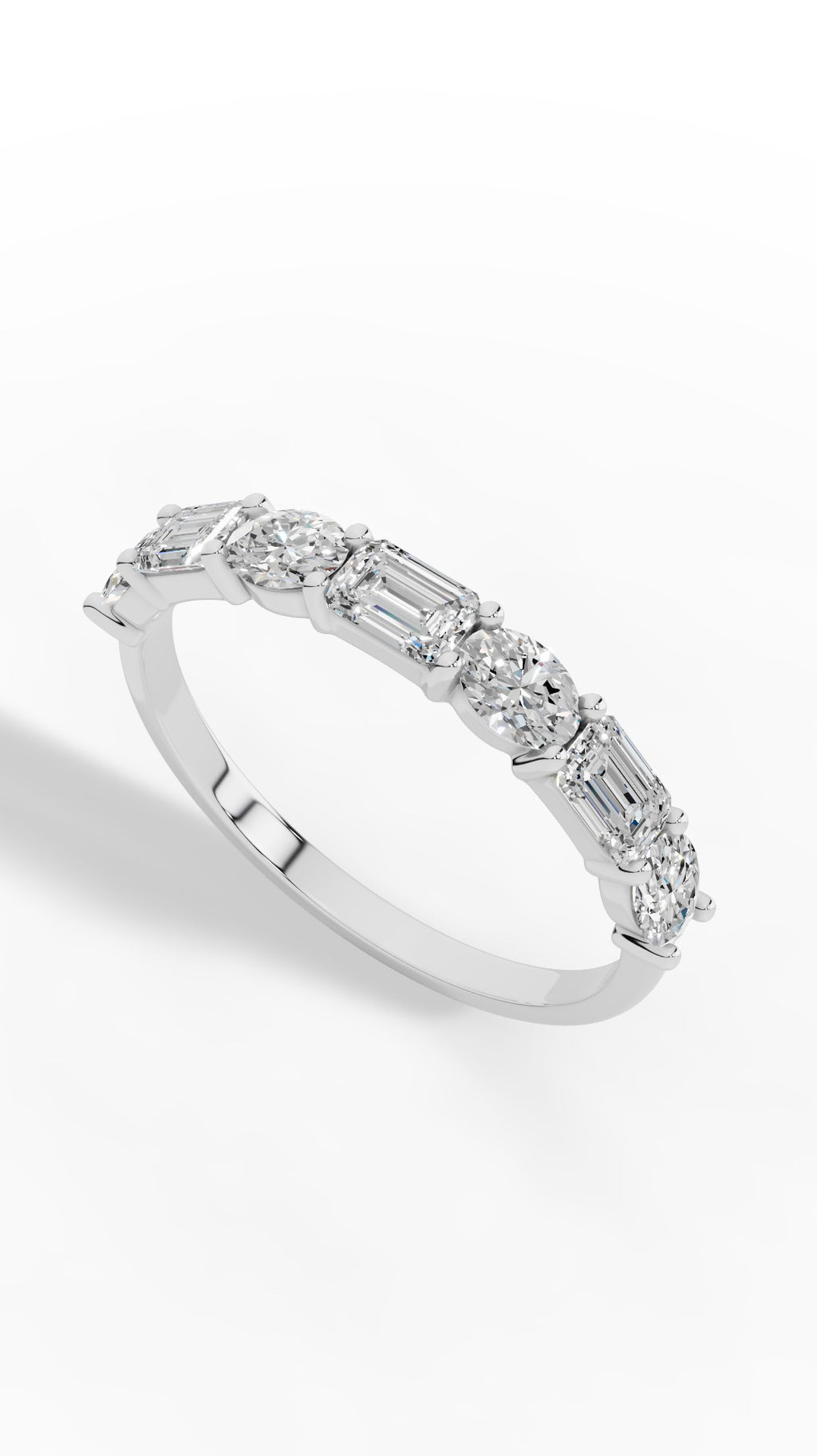 Emerald Crown Ring Embraced By Oval & Emerald Cut 10K White Gold 1.2 CTW